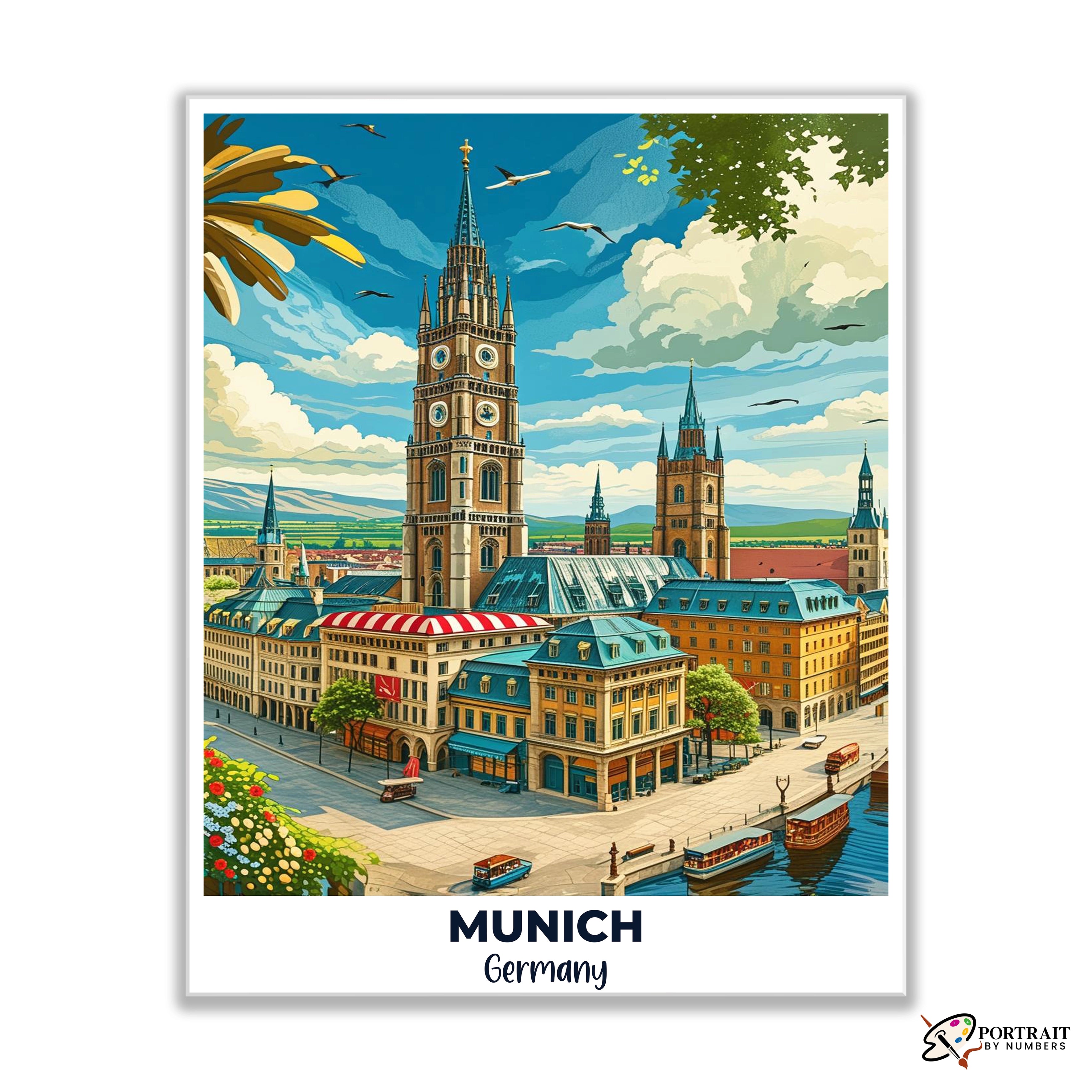 Munich Travel Poster -  Paint by Numbers Kit for Adults -  Portrait By Numbers