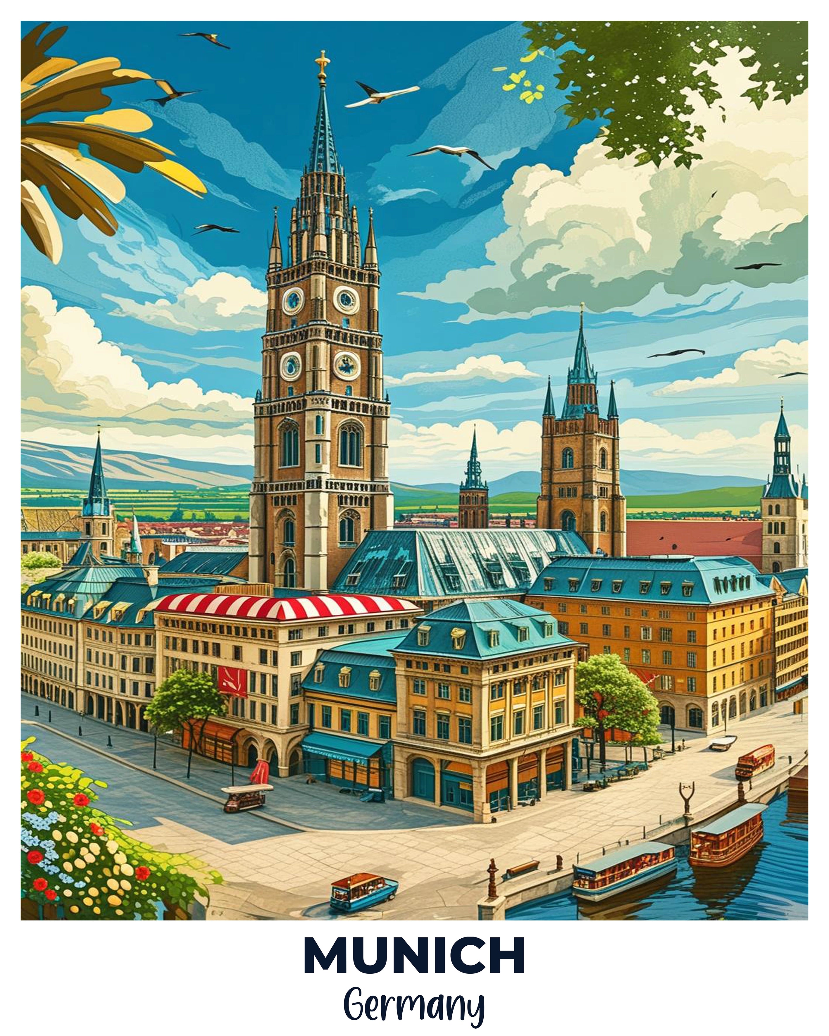 Munich Travel Poster -  Paint by Numbers Kit for Adults -  Portrait By Numbers