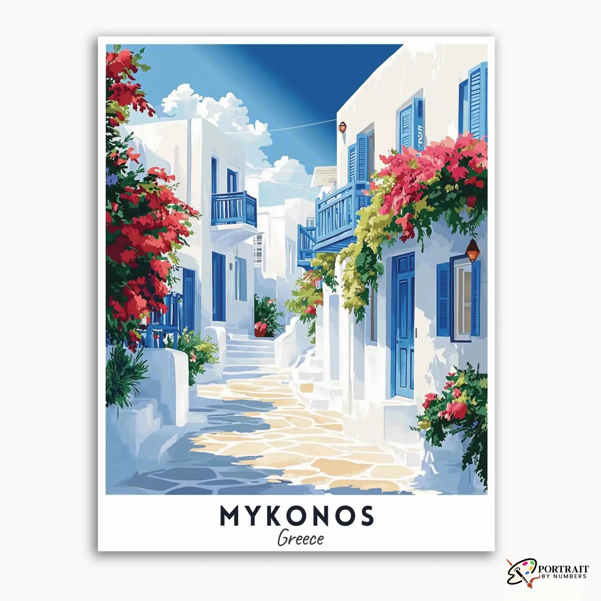 Mykonos Travel Poster -  Paint by Numbers Kit for Adults -  Portrait By Numbers