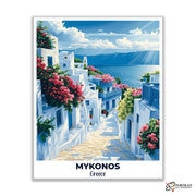 Mykonos Travel Poster -  Paint by Numbers Kit for Adults -  Portrait By Numbers