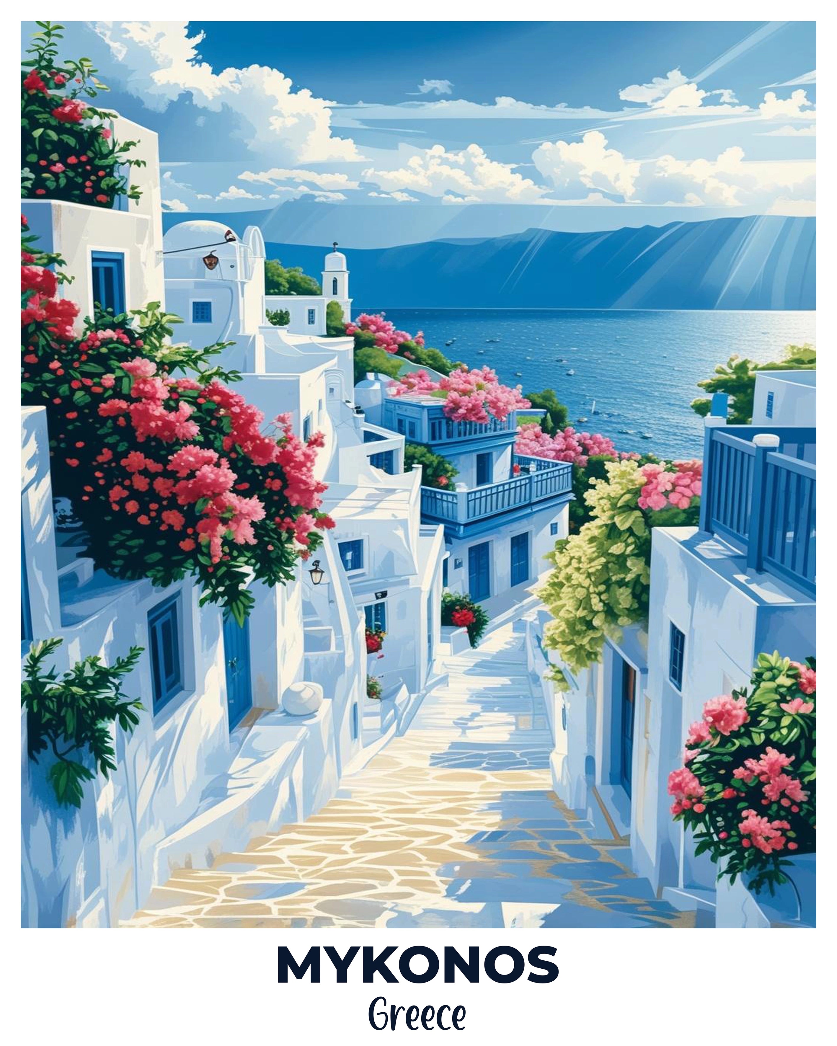 Mykonos Travel Poster -  Paint by Numbers Kit for Adults -  Portrait By Numbers