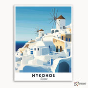 Mykonos Windmills - Travel Poster -  Paint by Numbers Kit for Adults -  Portrait By Numbers
