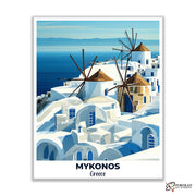 Mykonos Windmills Travel Poster -  Paint by Numbers Kit for Adults -  Portrait By Numbers
