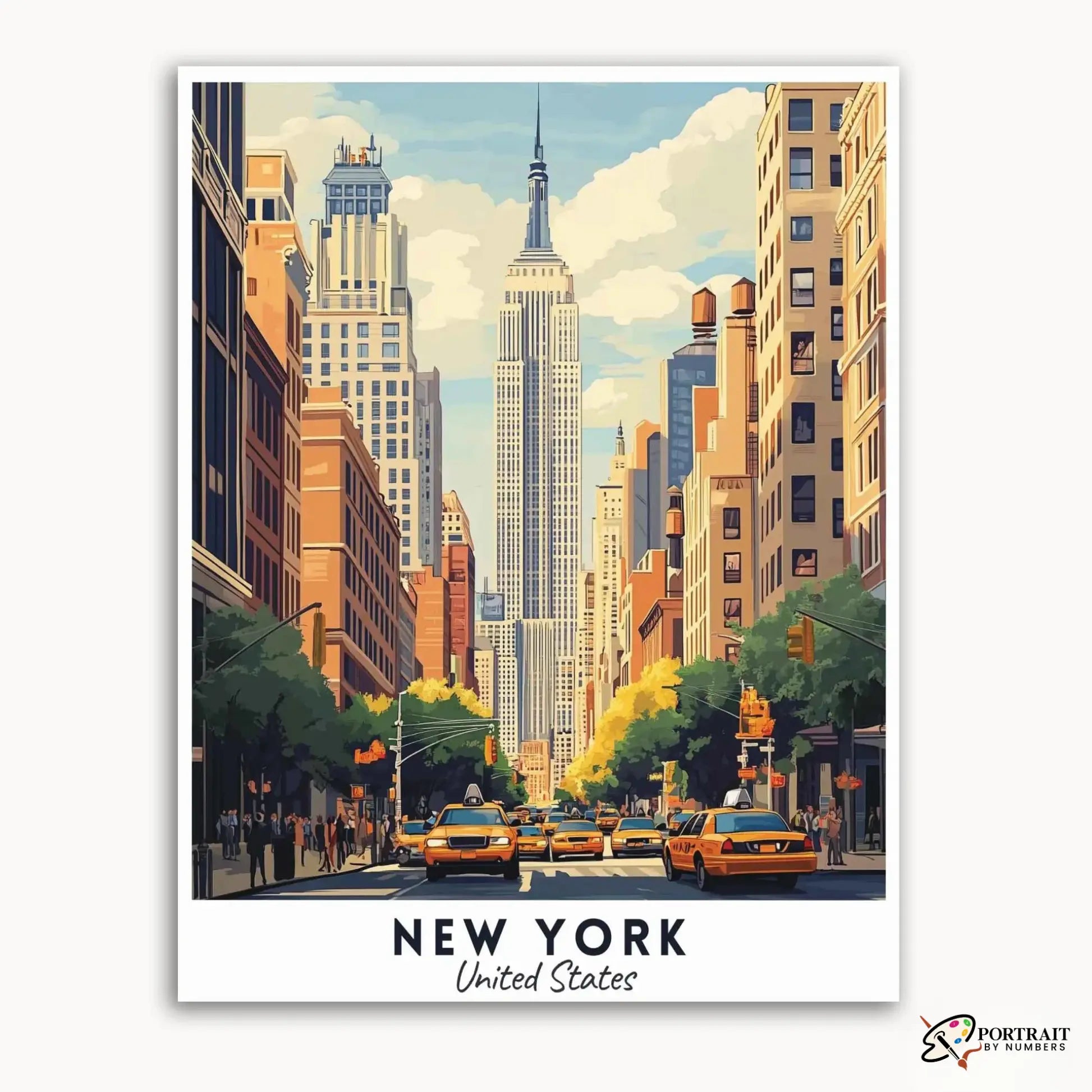 New York Travel Poster -  Paint by Numbers Kit for Adults -  Portrait By Numbers
