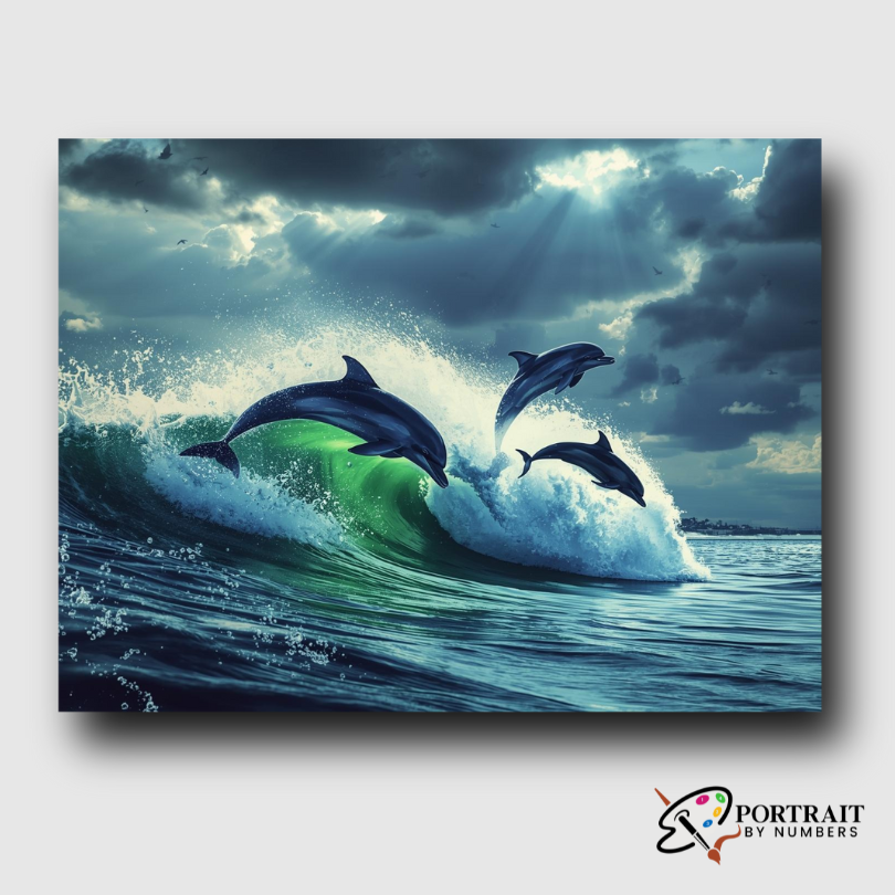 Ocean Wave Dolphins -  Paint by numbers Kit -  Portrait By Numbers