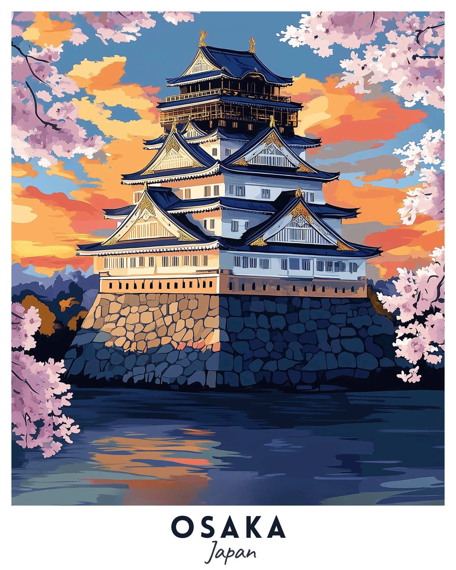 Osaka - Travel Poster -  Paint by Numbers Kit for Adults -  Portrait By Numbers