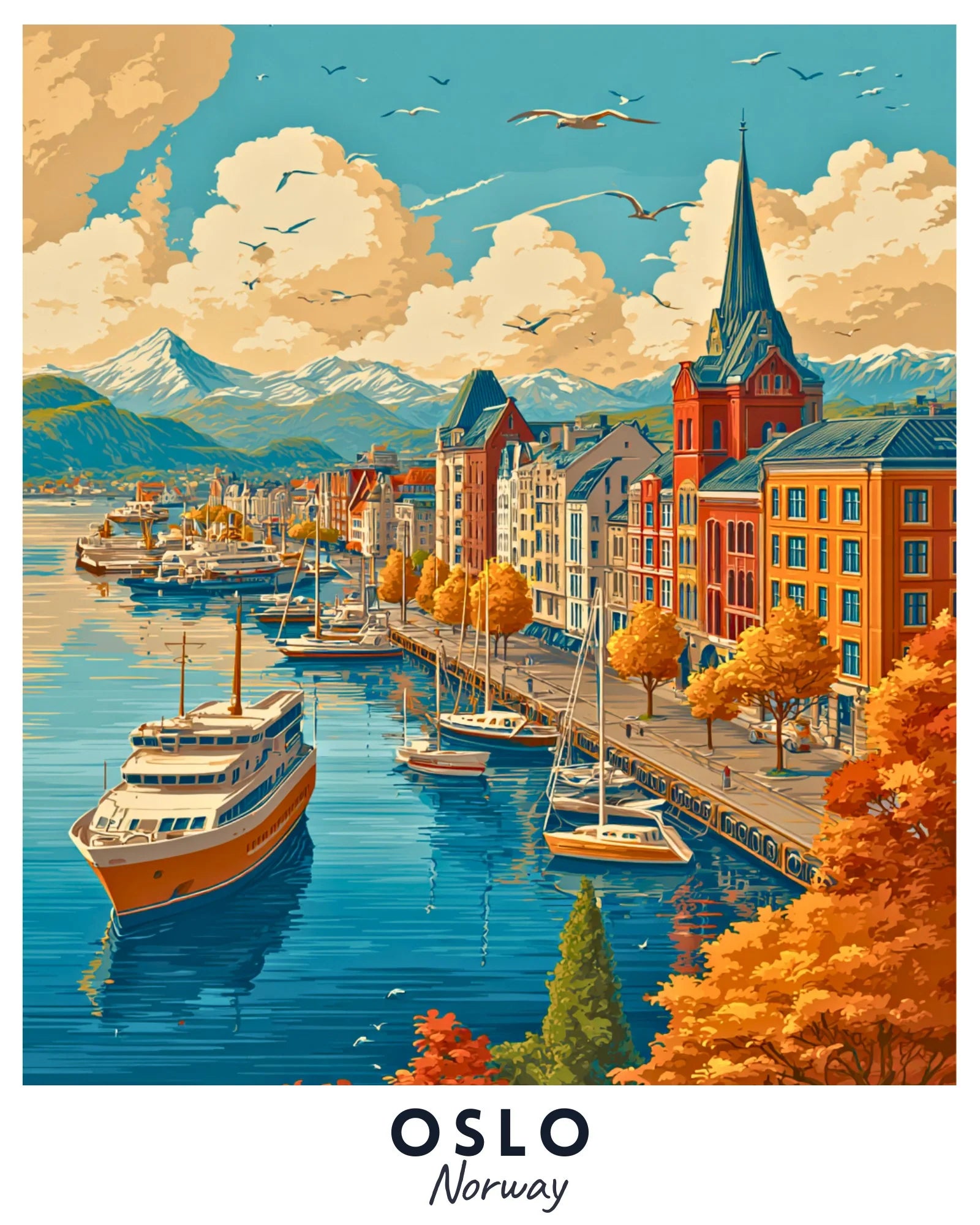 Oslo - Travel Poster -  Paint by Numbers Kit for Adults -  Portrait By Numbers