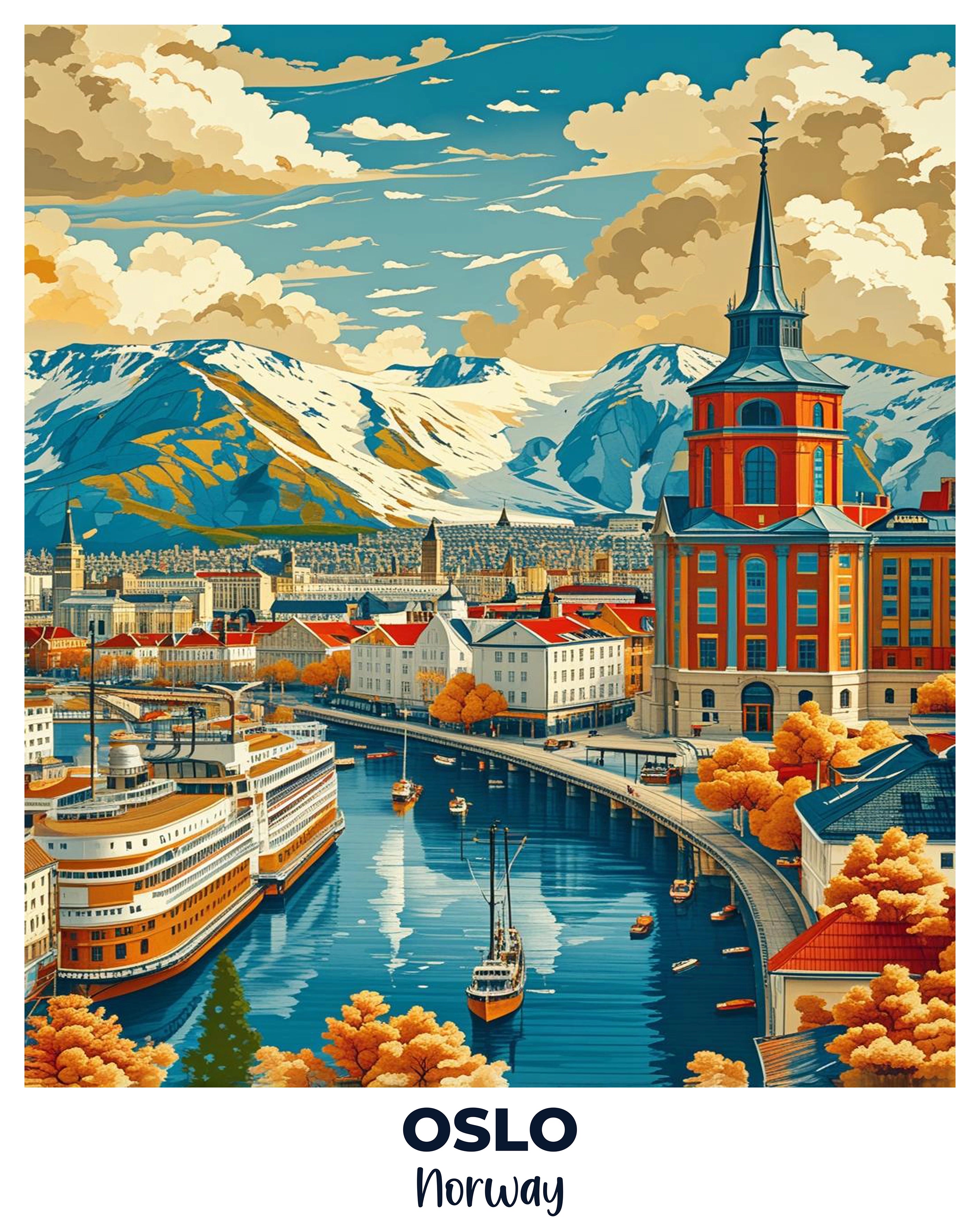 Oslo Travel Poster -  Paint by Numbers Kit for Adults -  Portrait By Numbers