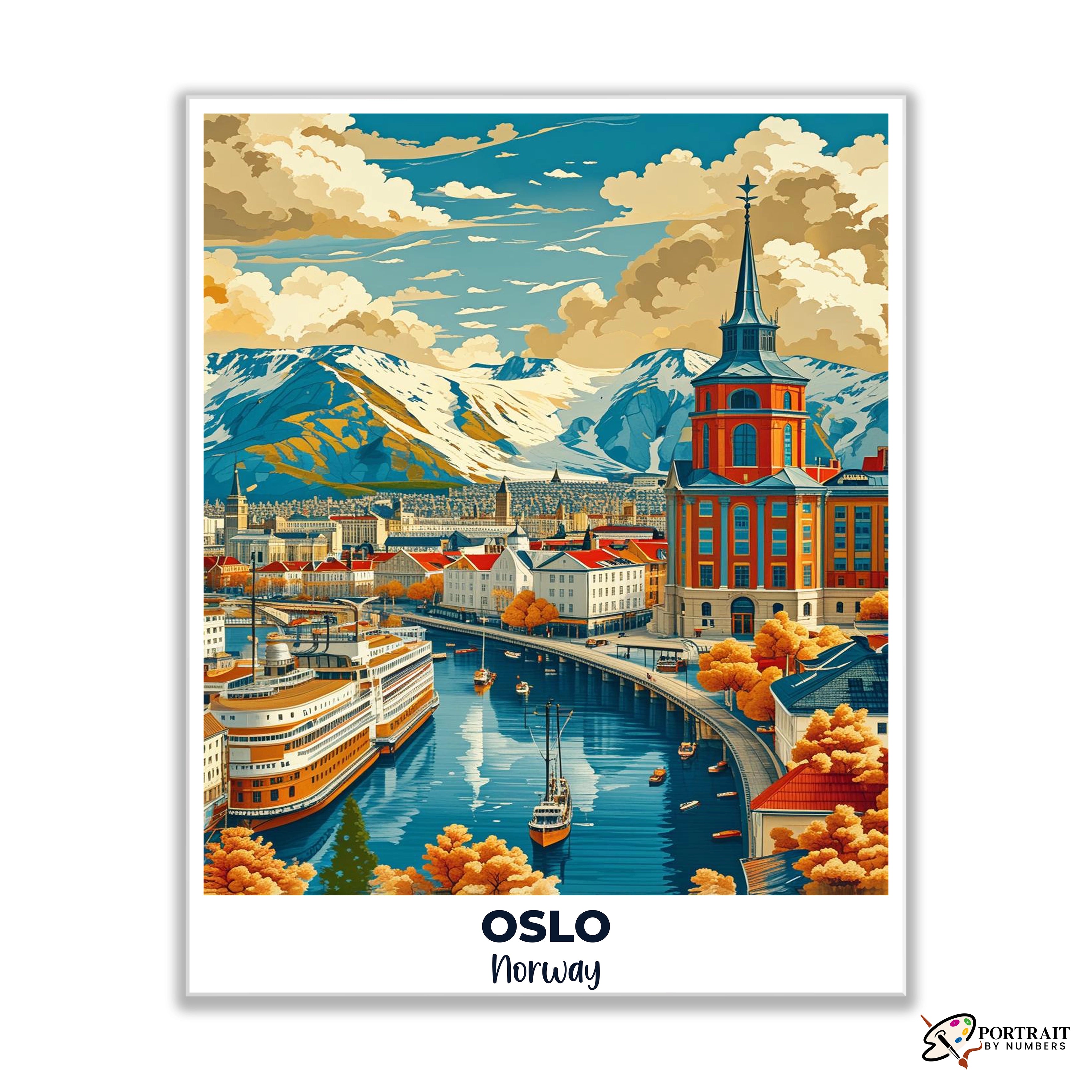 Oslo Travel Poster -  Paint by Numbers Kit for Adults -  Portrait By Numbers