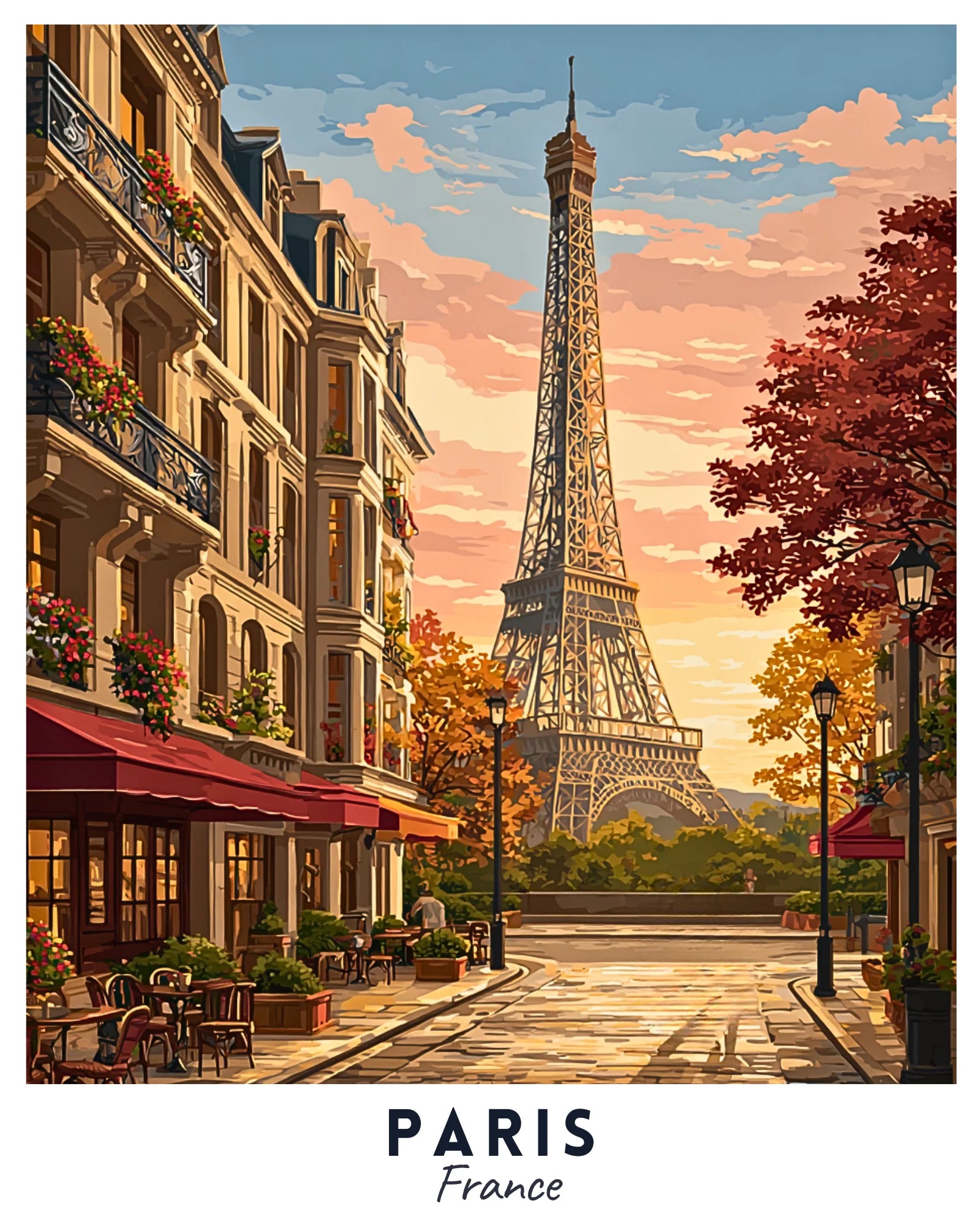 Paris Travel Poster -  Paint by Numbers Kit for Adults -  Portrait By Numbers