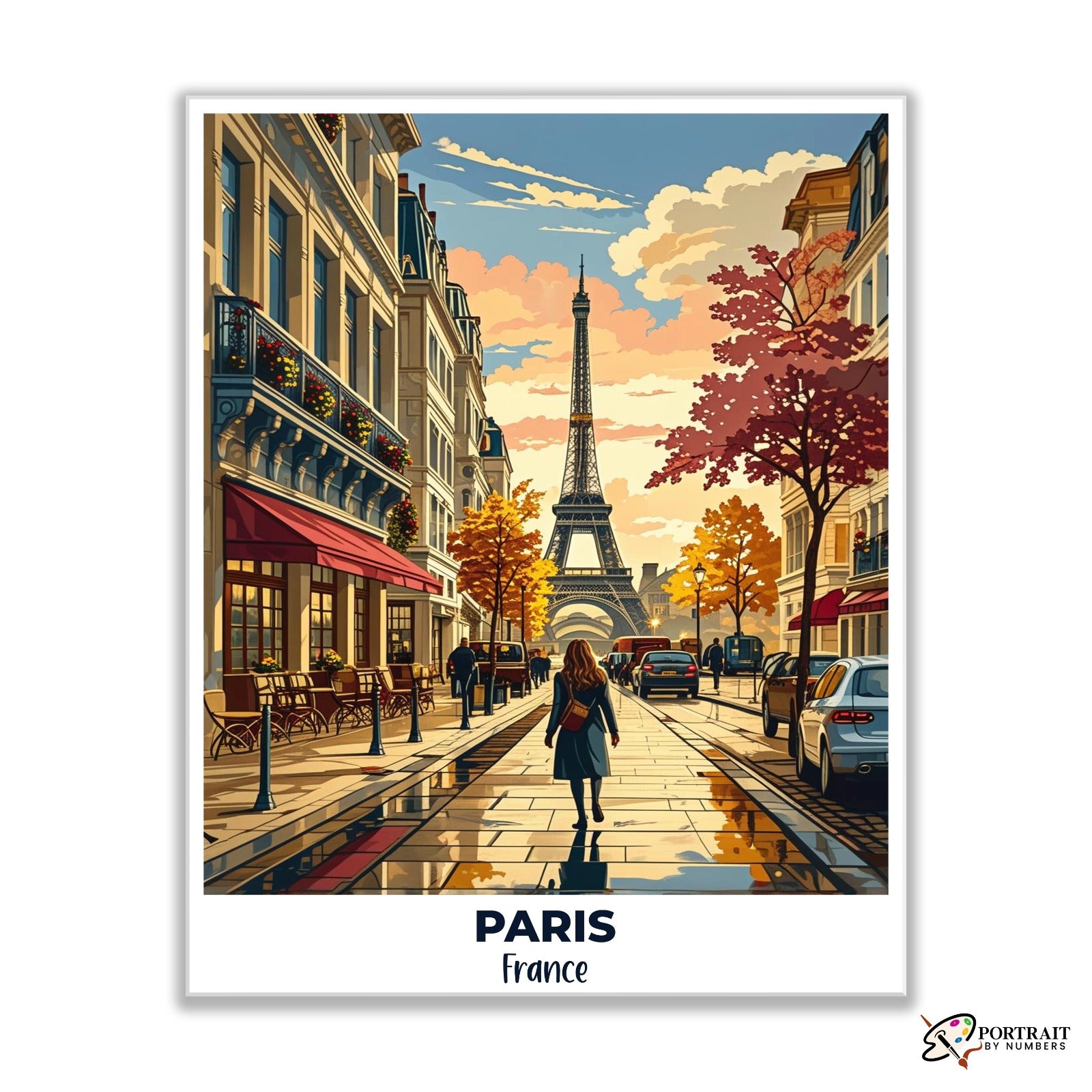 Paris Travel Poster -  Paint by Numbers Kit for Adults -  Portrait By Numbers