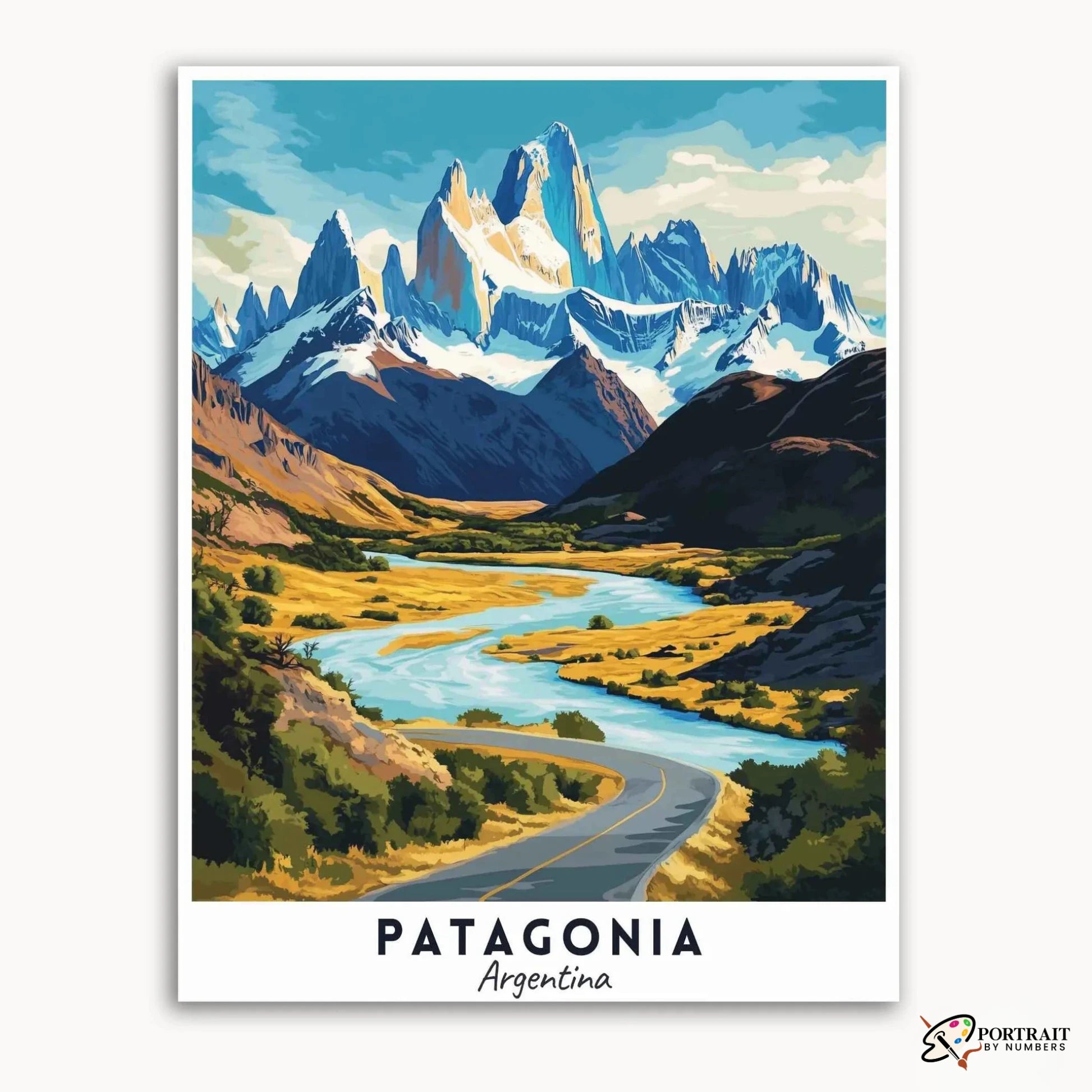 Patagonia - Travel Poster -  Paint by Numbers Kit for Adults -  Portrait By Numbers
