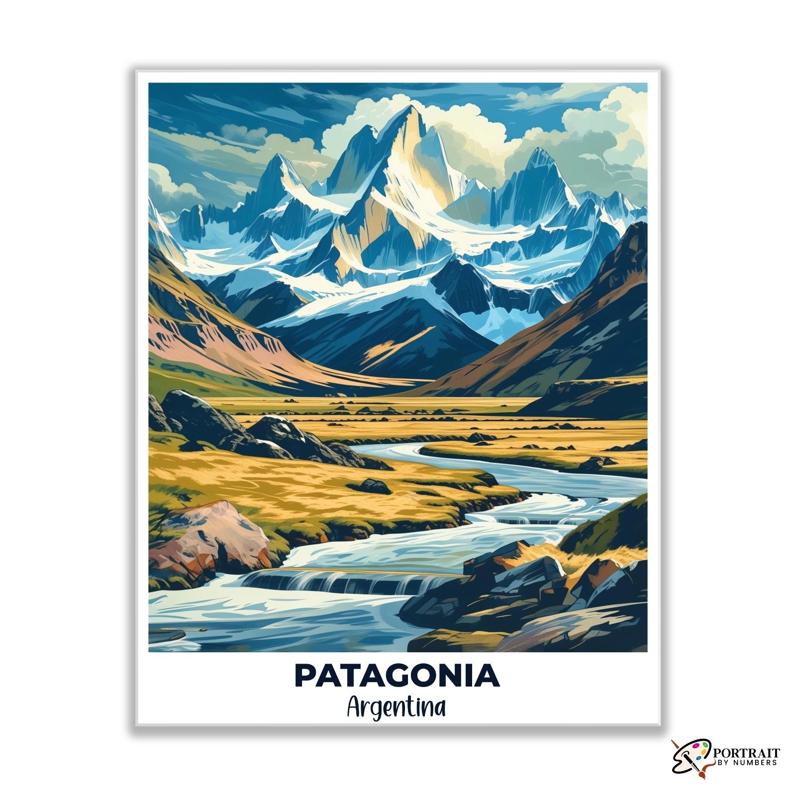 Patagonia Travel Poster -  Paint by Numbers Kit for Adults -  Portrait By Numbers
