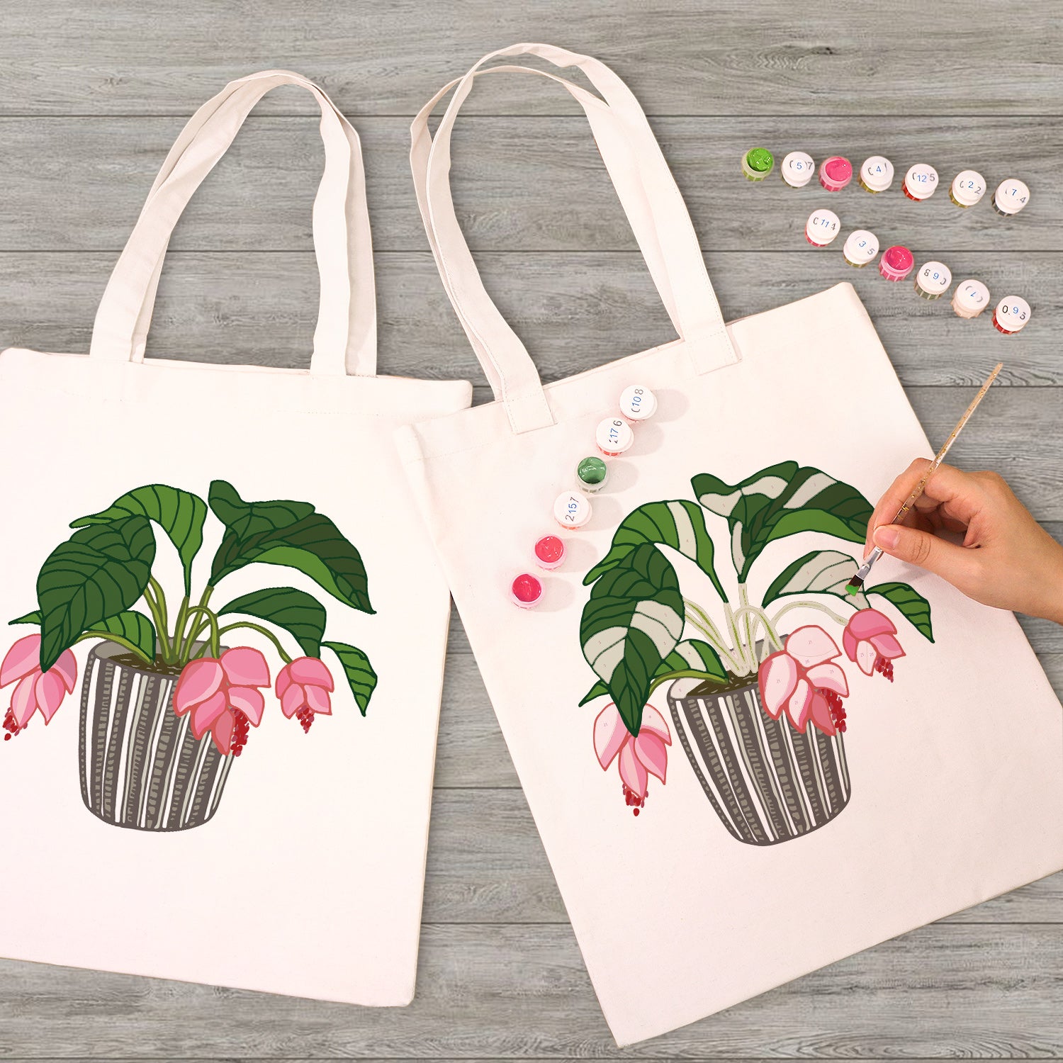 Pink Bloom Planter Bag -  Paint by Numbers Kit for Adults -  Portrait By Numbers