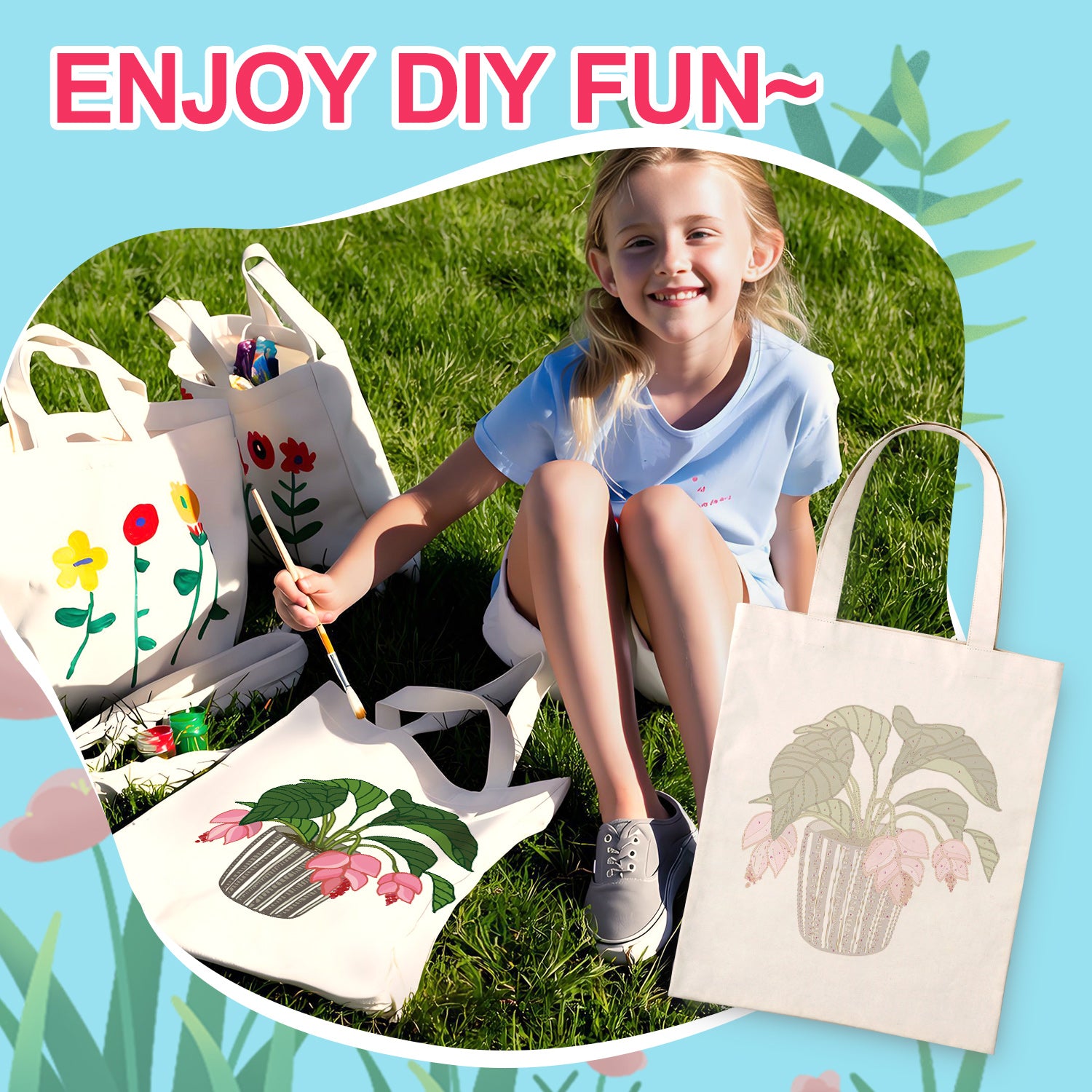 Pink Bloom Planter Bag -  Paint by Numbers Kit for Adults -  Portrait By Numbers