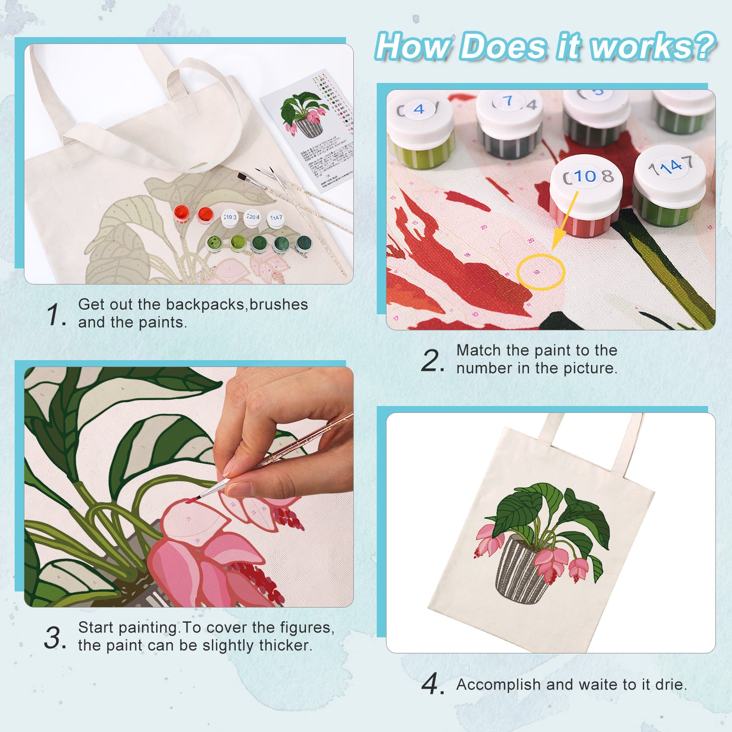 Pink Bloom Planter Bag -  Paint by Numbers Kit for Adults -  Portrait By Numbers