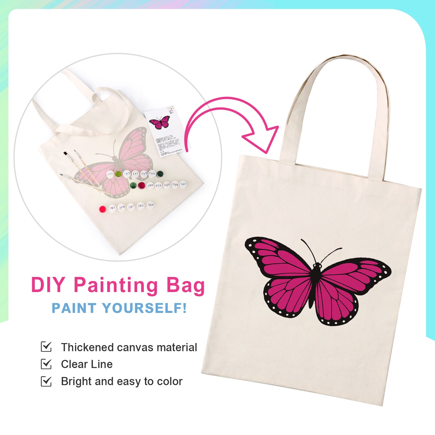Pink Butterfly Bag -  Paint by Numbers Kit for Adults -  Portrait By Numbers