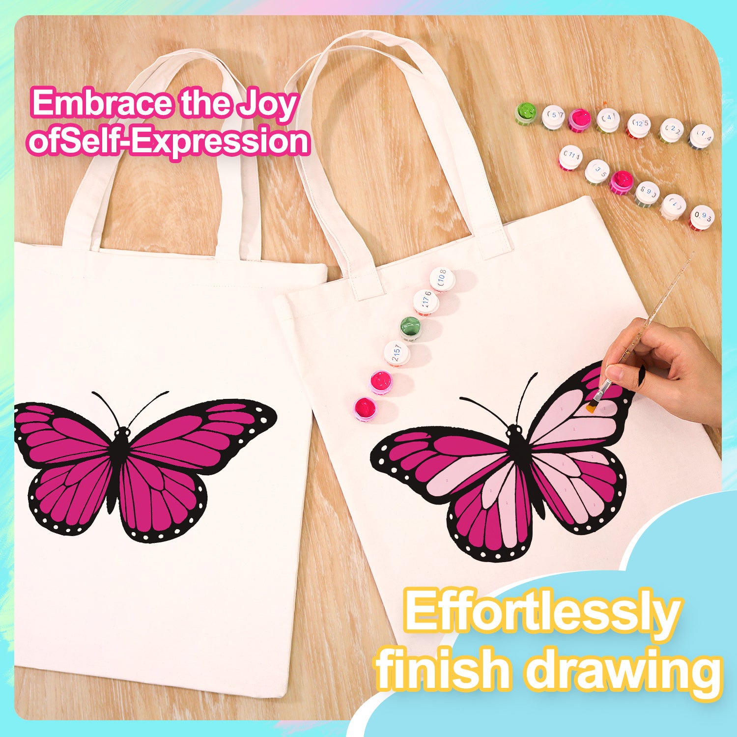 Pink Butterfly Bag -  Paint by Numbers Kit for Adults -  Portrait By Numbers