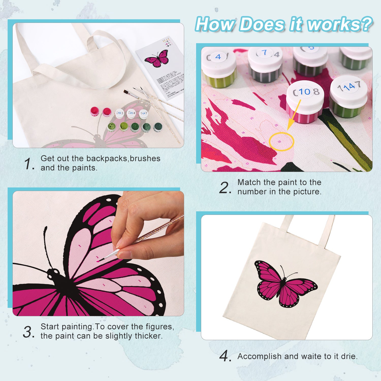 Pink Butterfly Bag -  Paint by Numbers Kit for Adults -  Portrait By Numbers