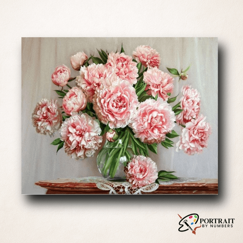 Pink Flowers -  Paint by numbers -  Portrait By Numbers