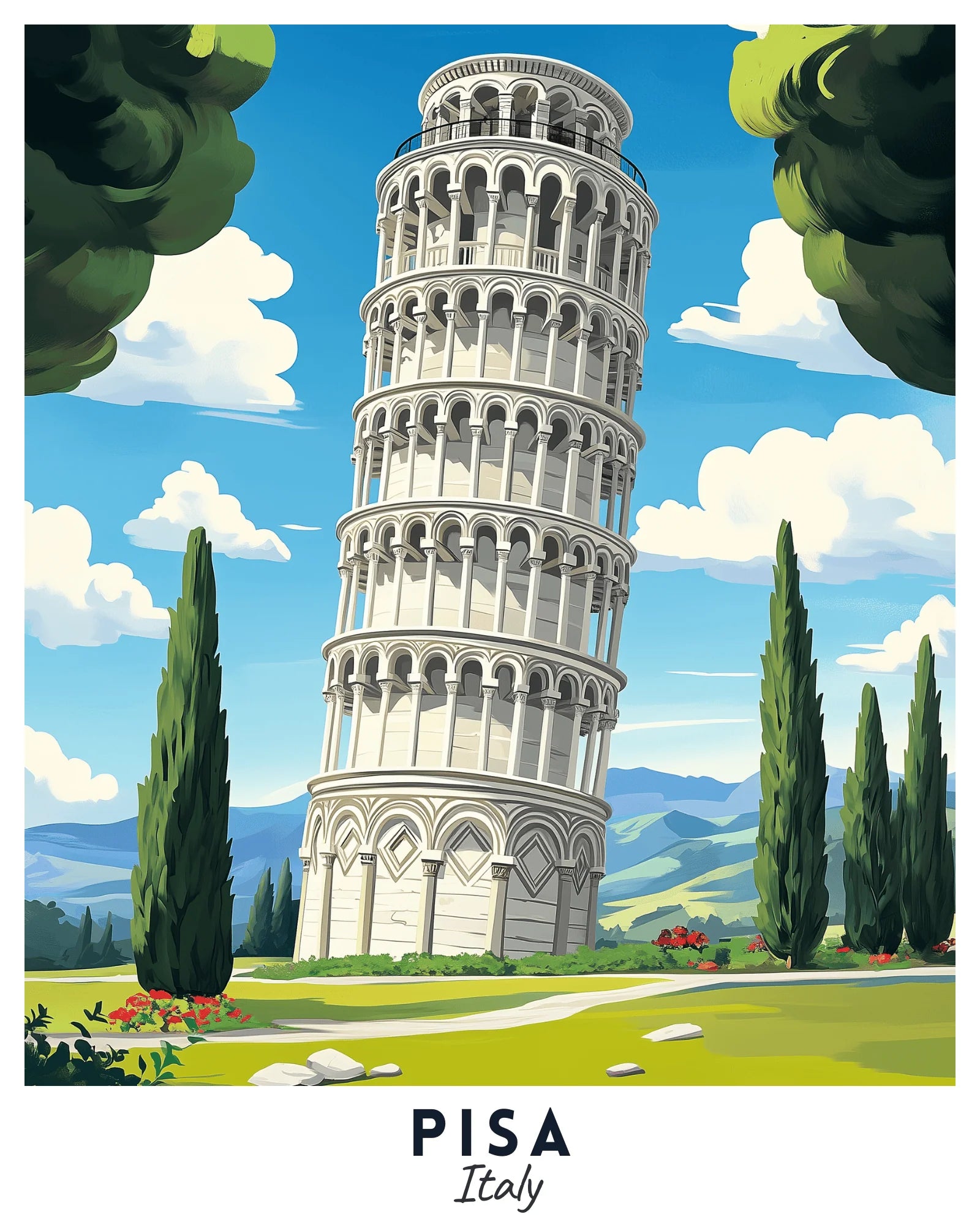 Pisa - Travel Poster -  Paint by Numbers Kit for Adults -  Portrait By Numbers