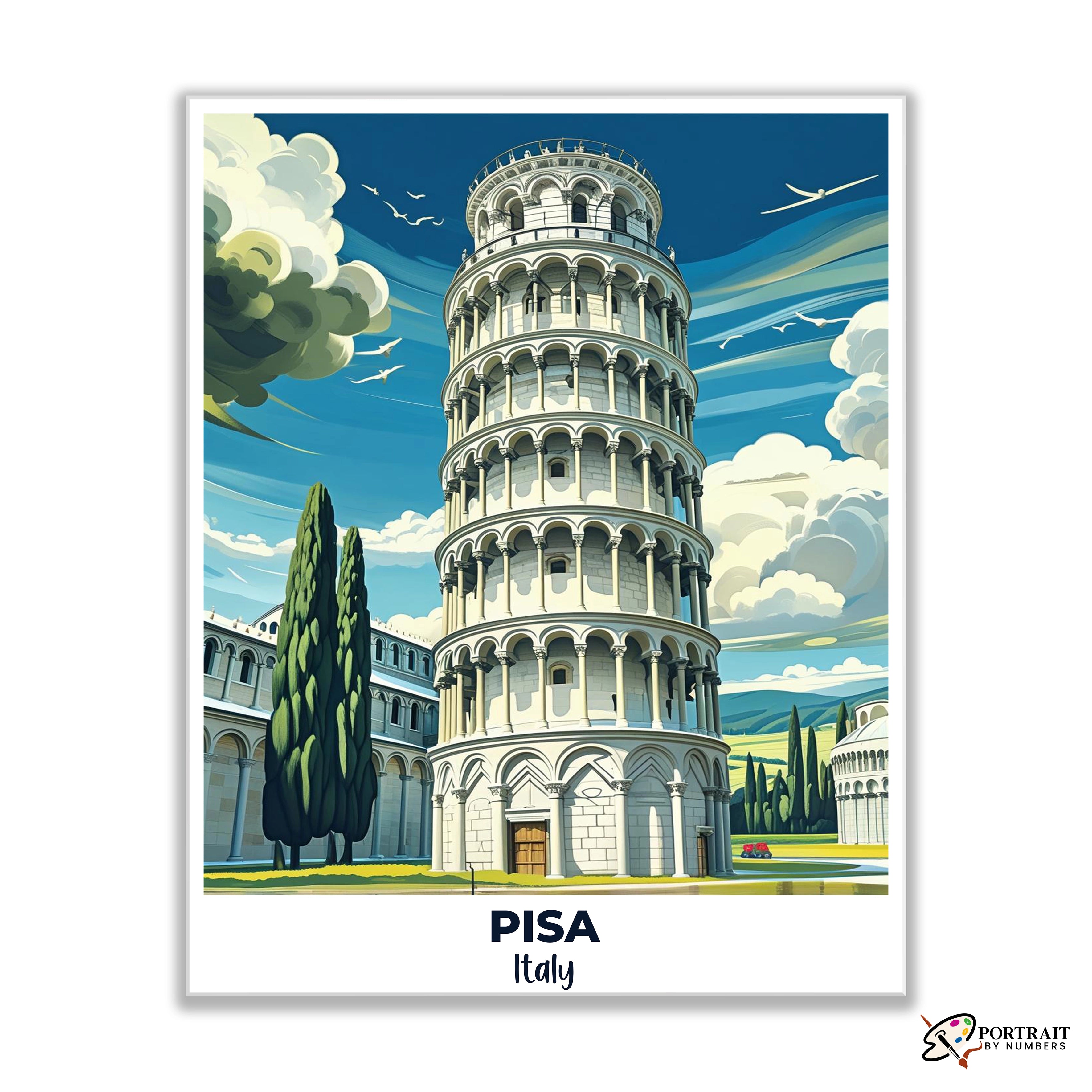Pisa Travel Poster -  Paint by Numbers Kit for Adults -  Portrait By Numbers