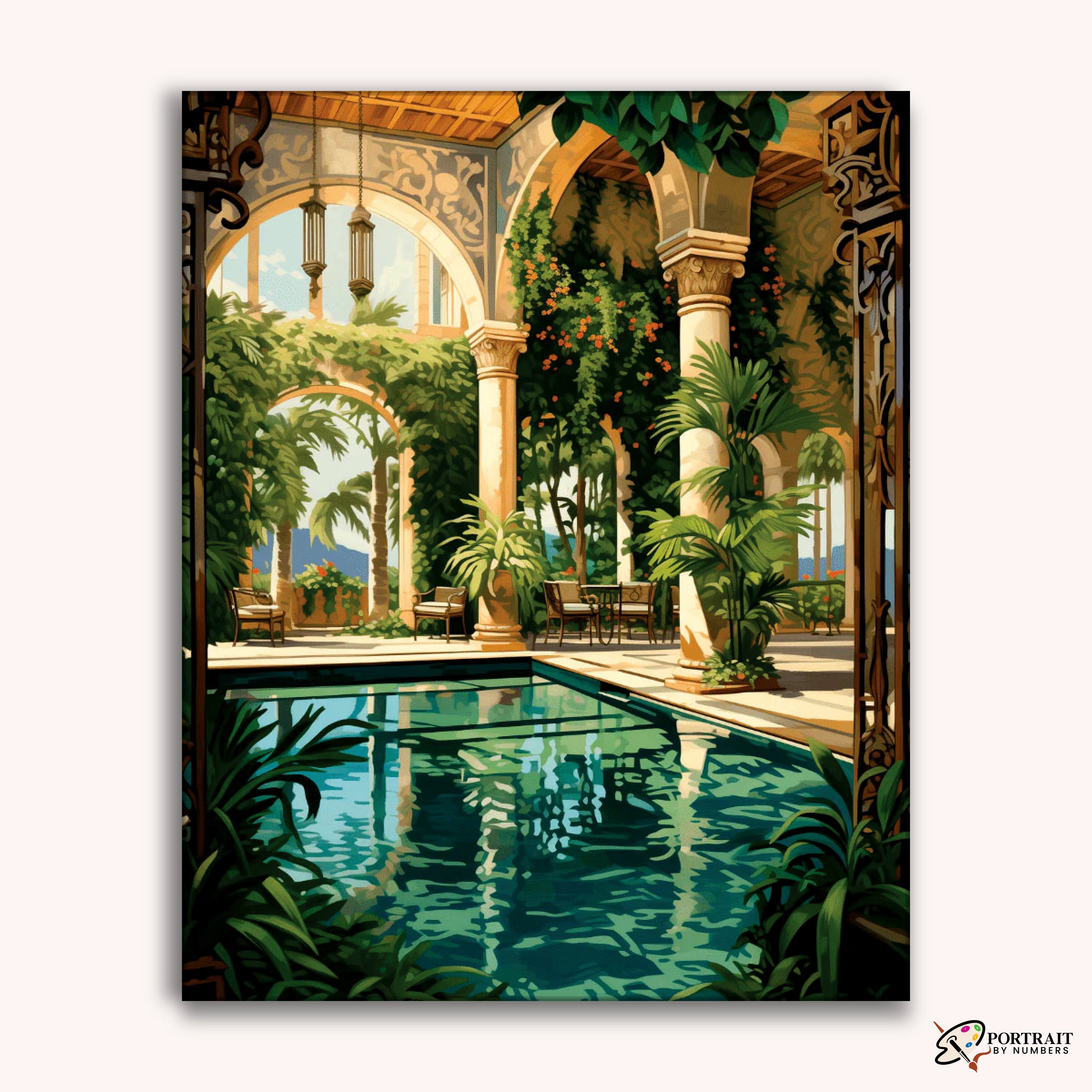 Poolside Flora -  Paint by Numbers Kit for Adults -  Portrait By Numbers