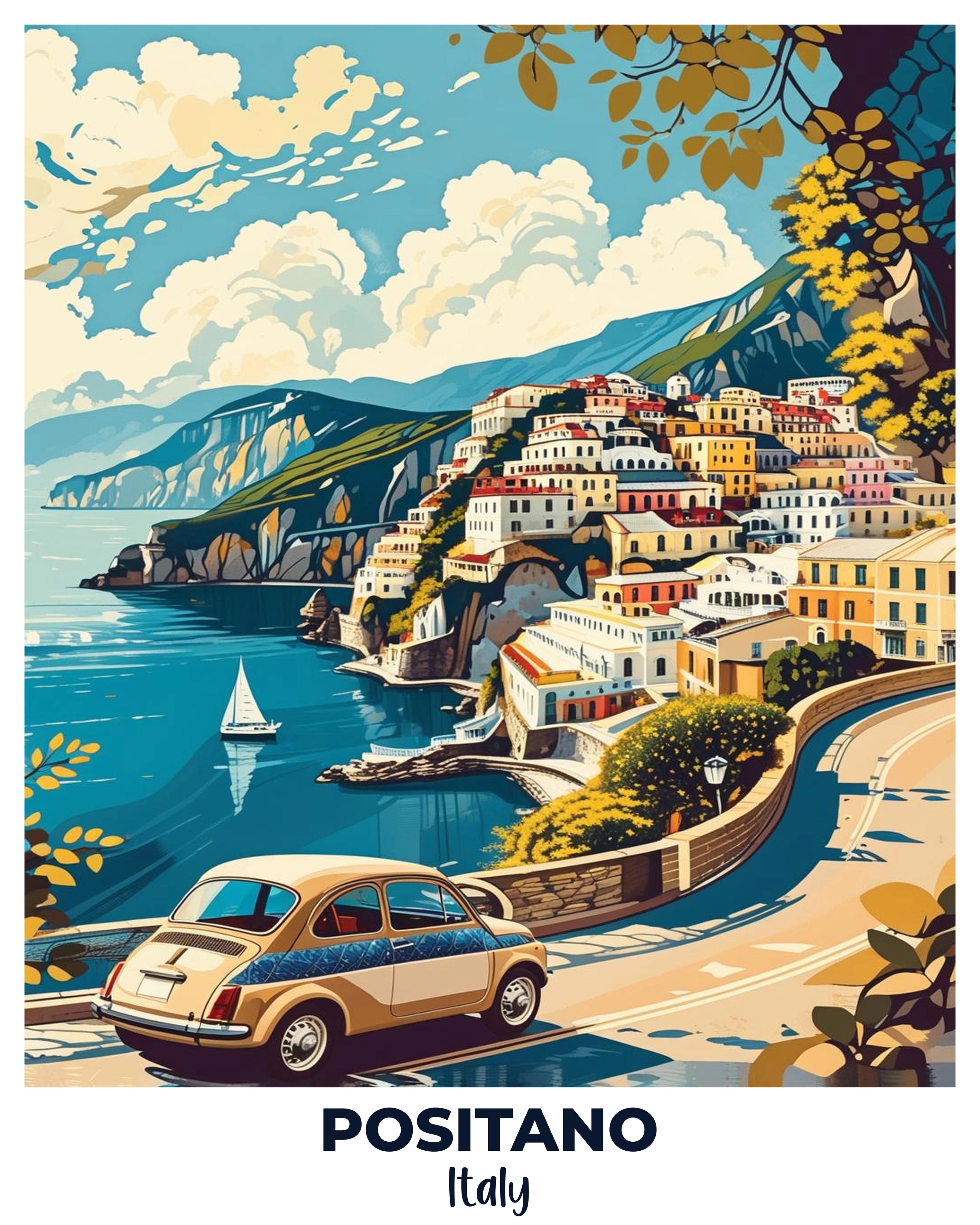 Positano Travel Poster -  Paint by Numbers Kit for Adults -  Portrait By Numbers