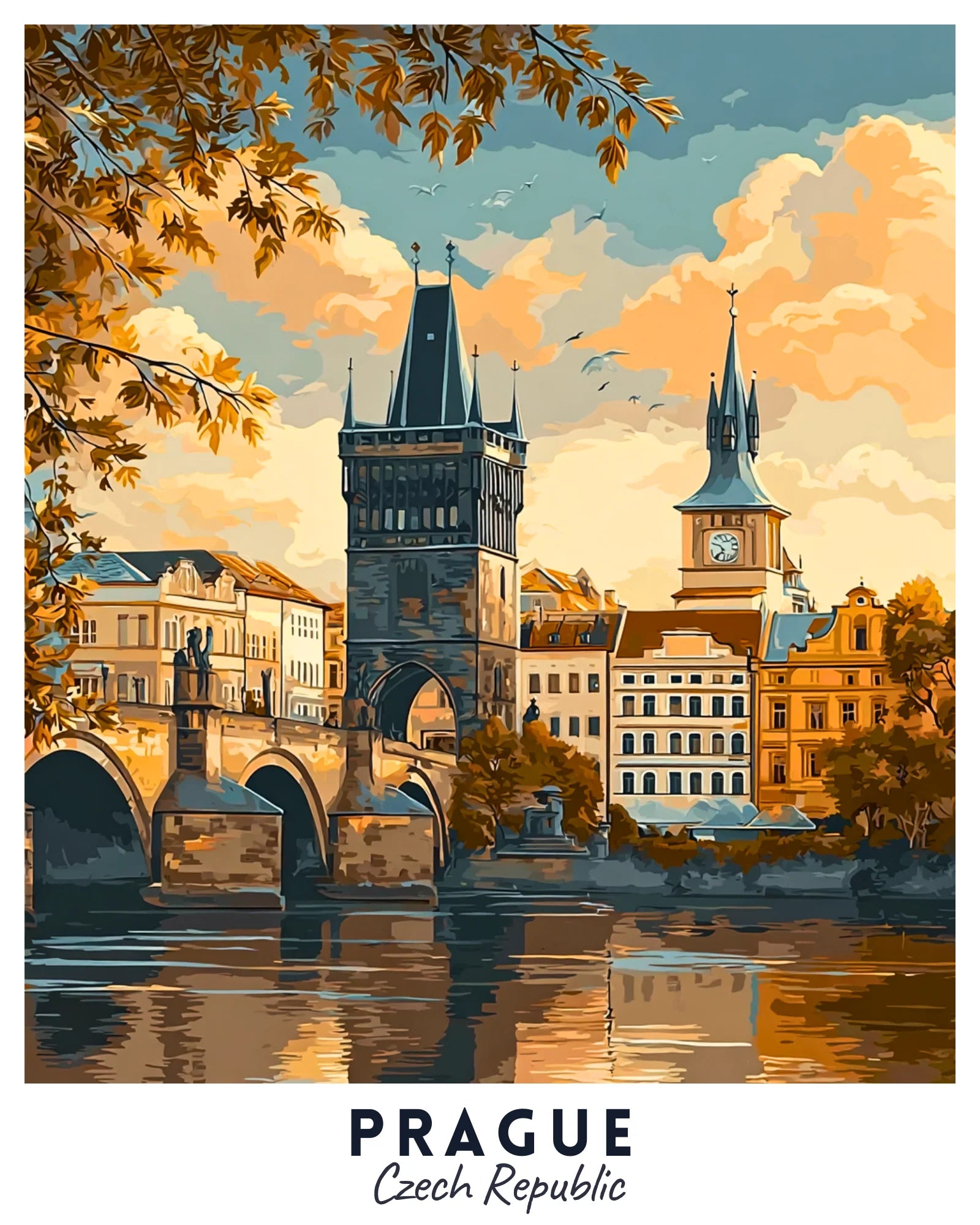 Prague - Travel Poster -  Paint by Numbers Kit for Adults -  Portrait By Numbers