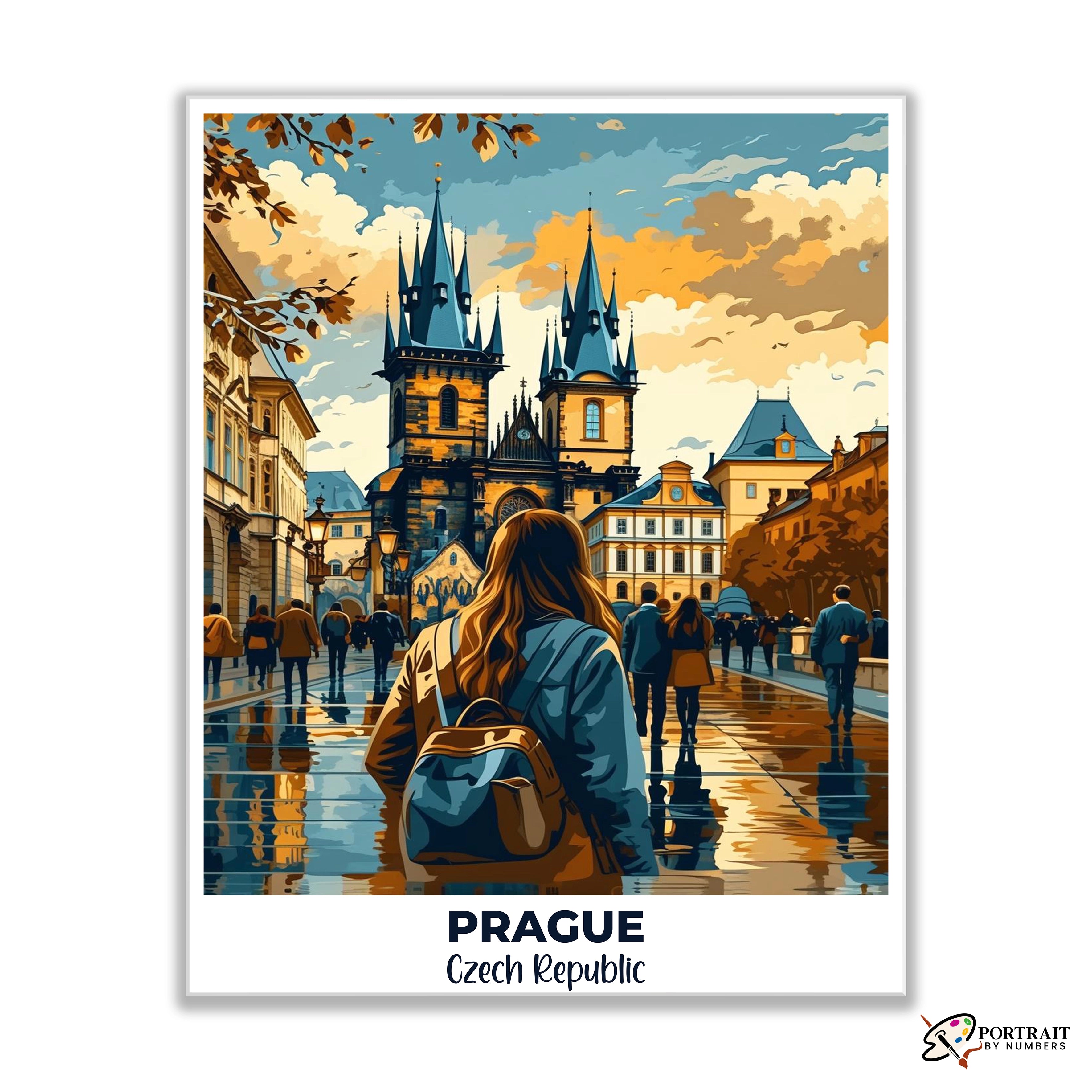 Prague Travel Poster -  Paint by Numbers Kit for Adults -  Portrait By Numbers