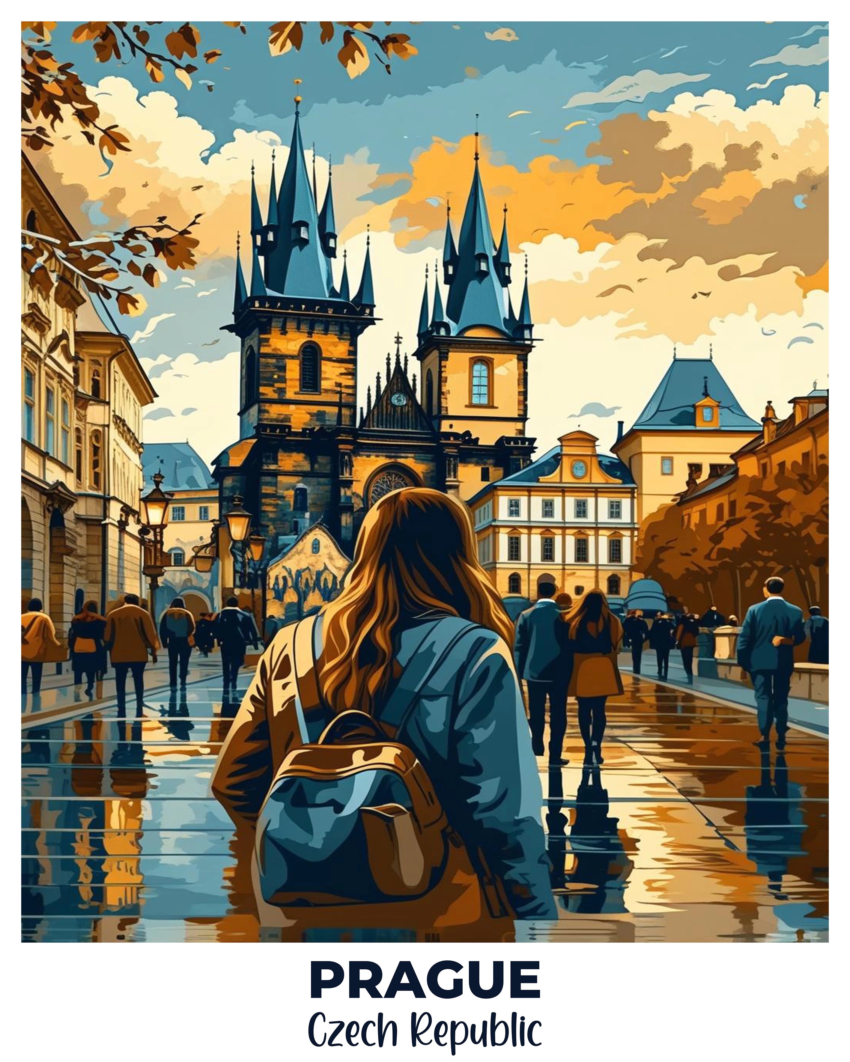 Prague Travel Poster -  Paint by Numbers Kit for Adults -  Portrait By Numbers