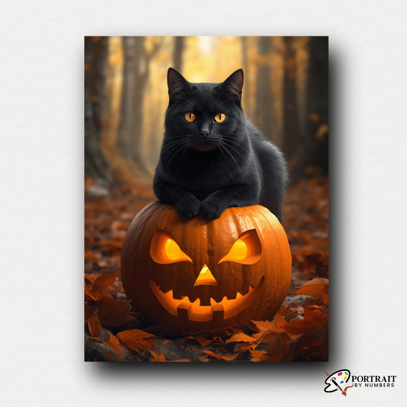 Pumpkin Guardian Cat -  Paint by numbers -  Portrait By Numbers