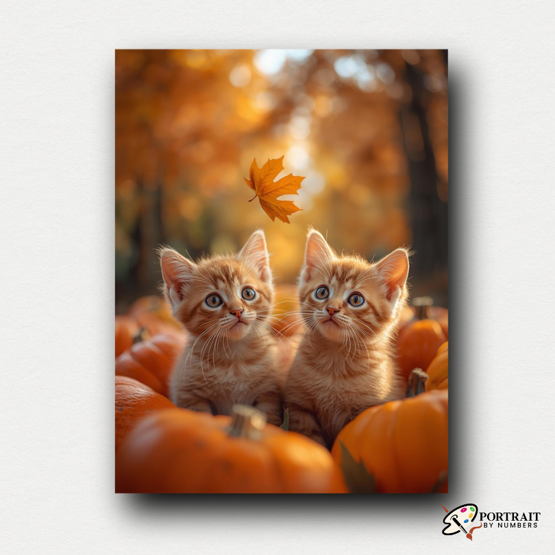 Pumpkin Patch Kittens -  Paint by numbers -  Portrait By Numbers