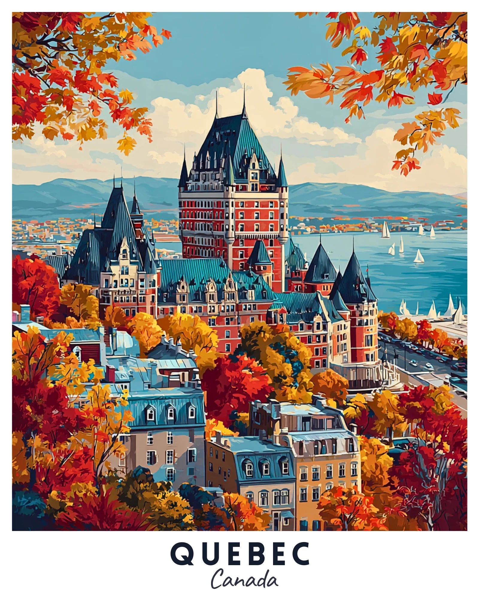 Quebec - Travel Poster -  Paint by Numbers Kit for Adults -  Portrait By Numbers