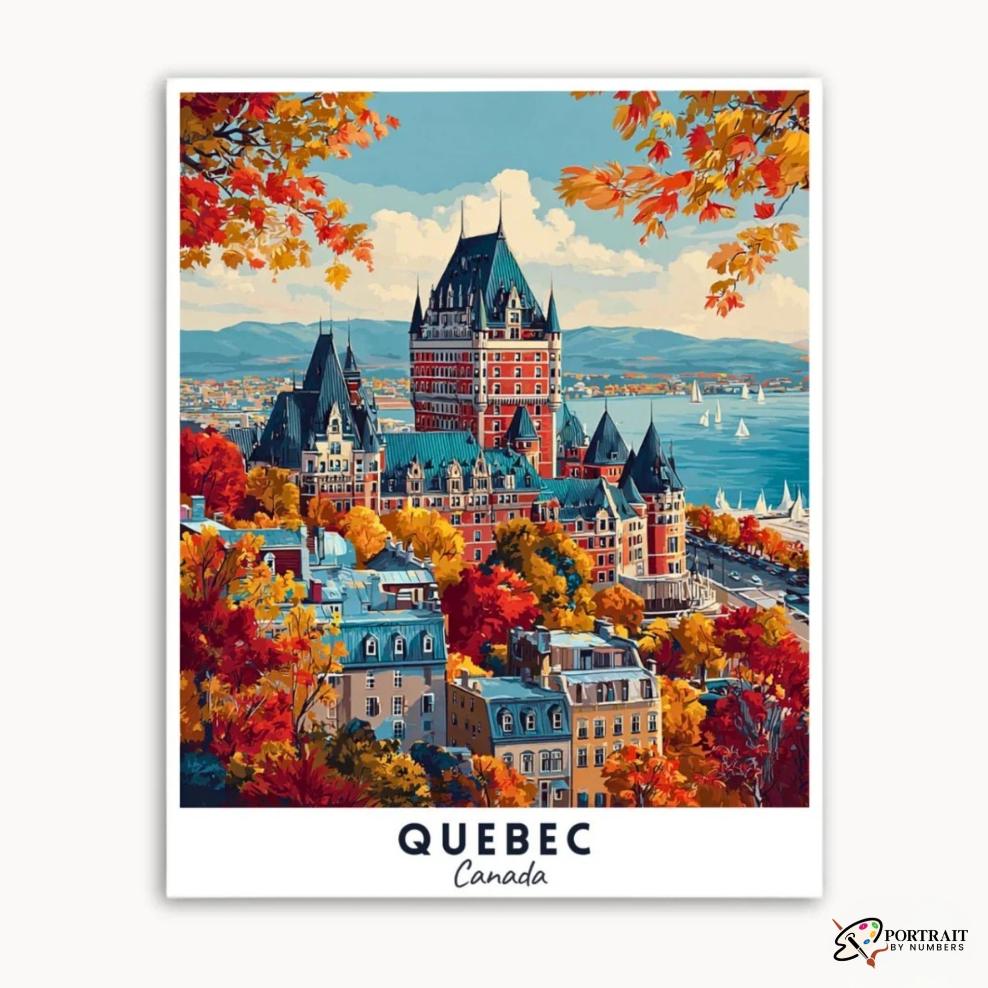 Quebec - Travel Poster -  Paint by Numbers Kit for Adults -  Portrait By Numbers