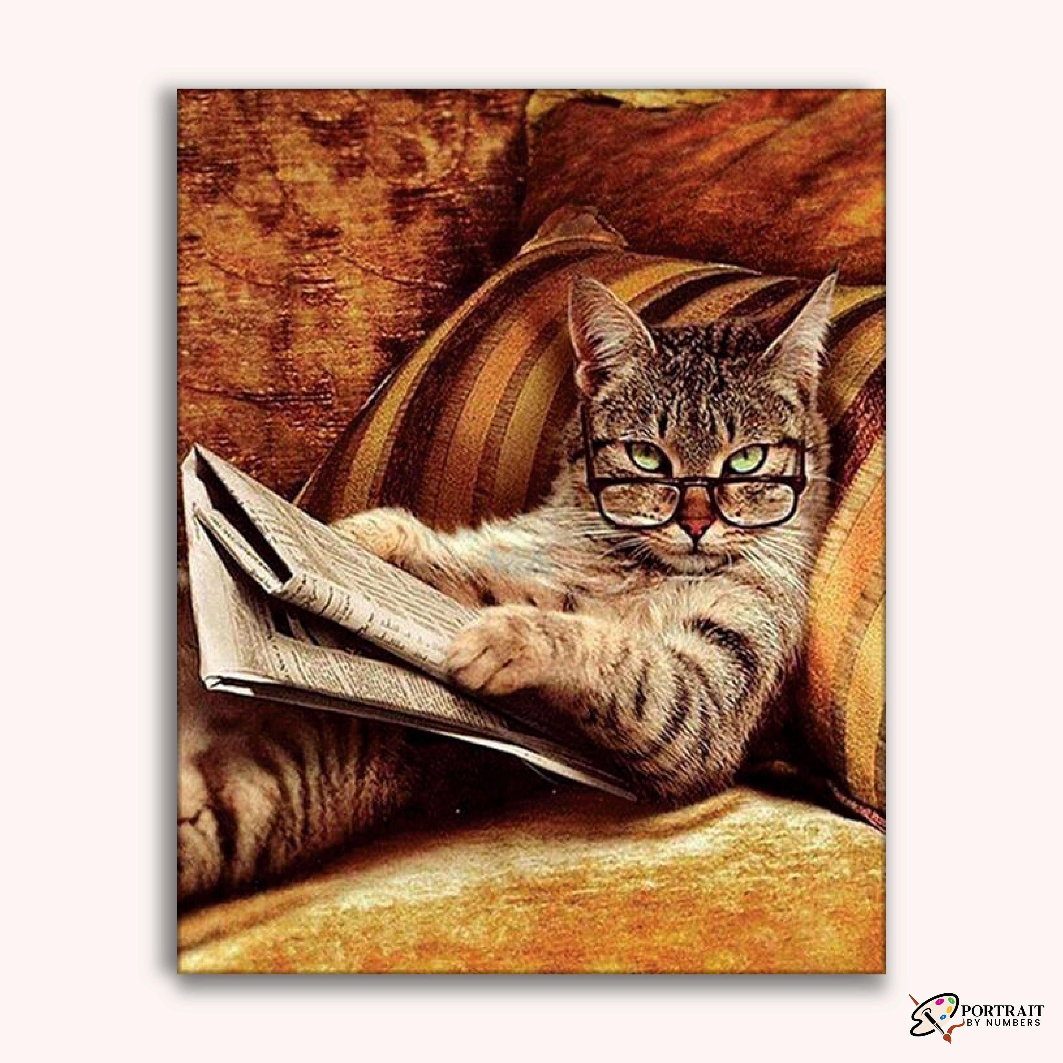 Reading Cat -  Paint by Numbers Kit for Adults -  Portrait By Numbers