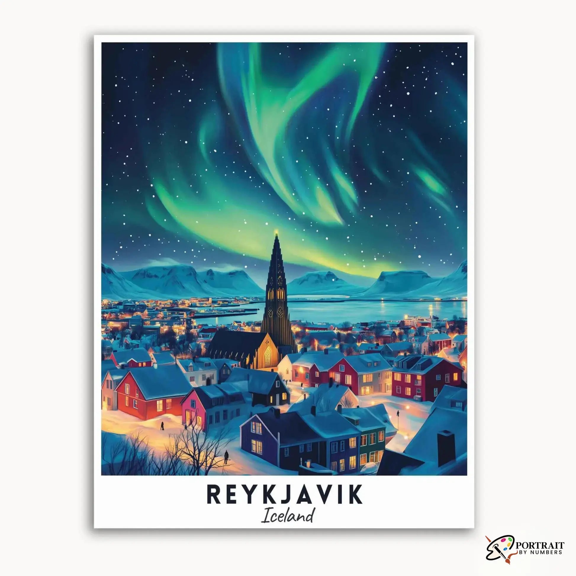 Reykjavik Travel Poster -  Paint by Numbers Kit for Adults -  Portrait By Numbers