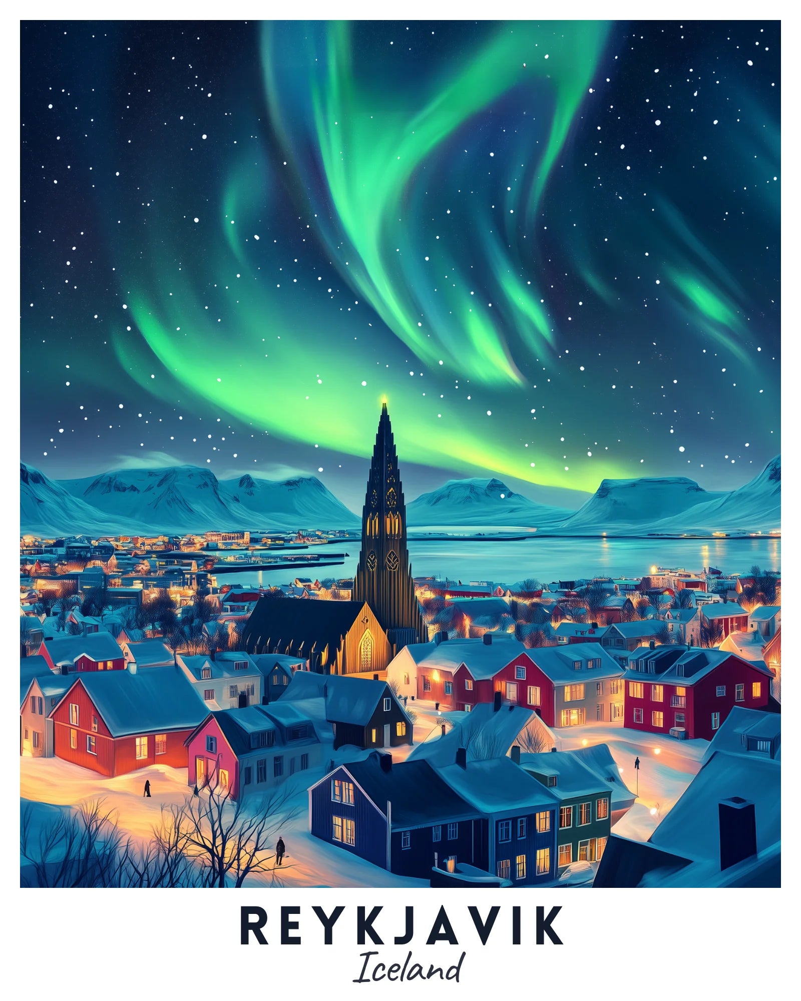 Reykjavik Travel Poster -  Paint by Numbers Kit for Adults -  Portrait By Numbers