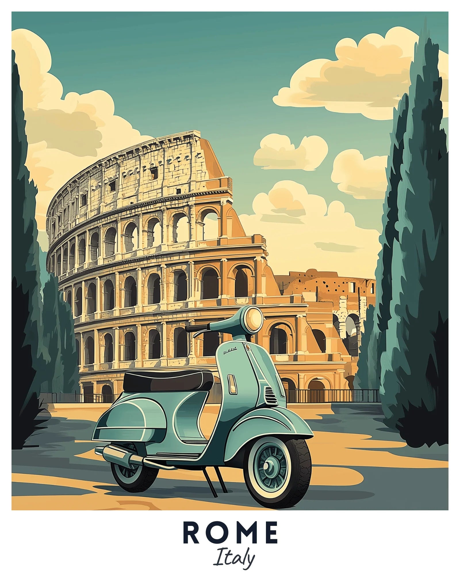 Rome Vespa Travel Poster -  Paint by Numbers Kit for Adults -  Portrait By Numbers