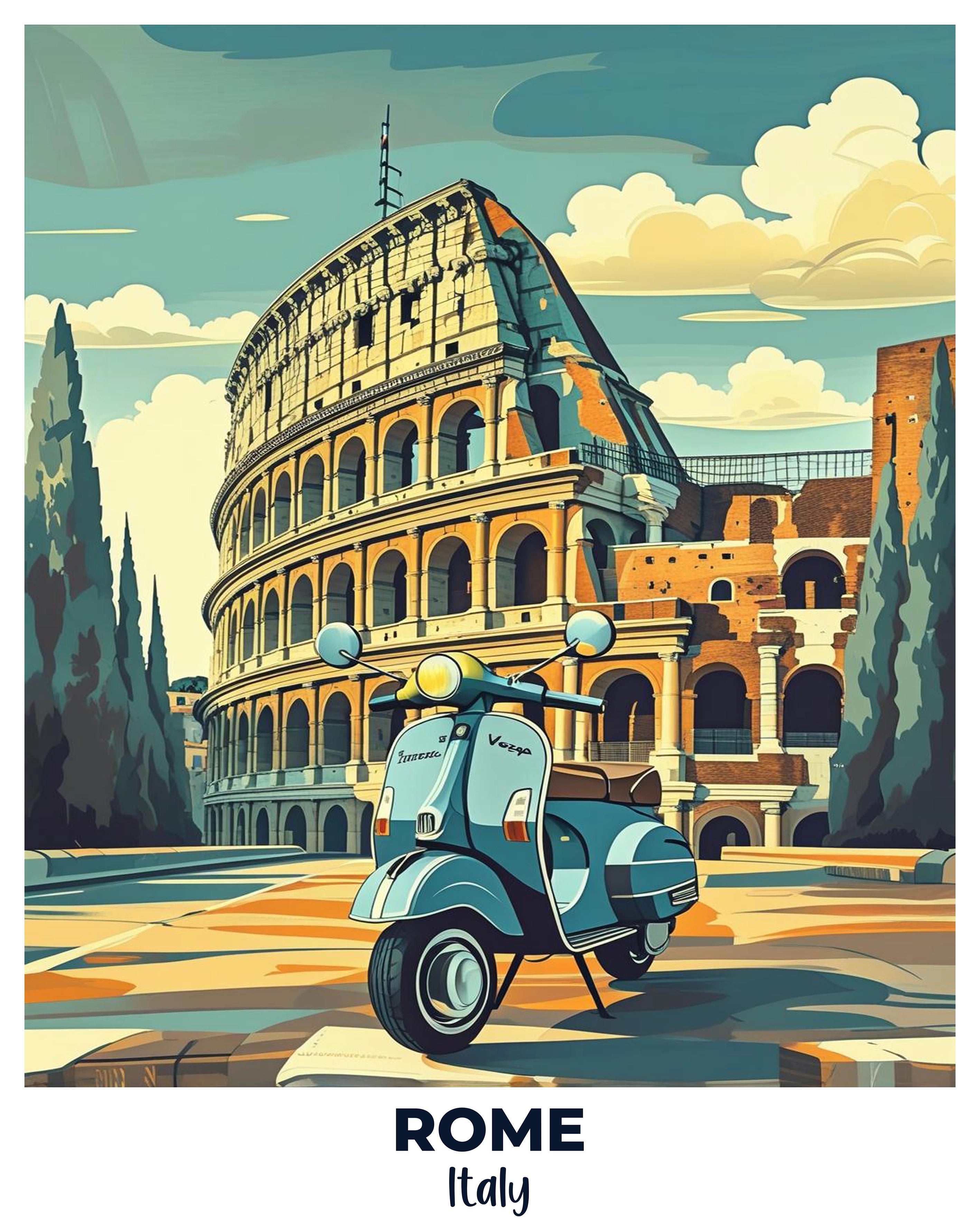 Rome Vespa Travel Poster -  Paint by Numbers Kit for Adults -  Portrait By Numbers