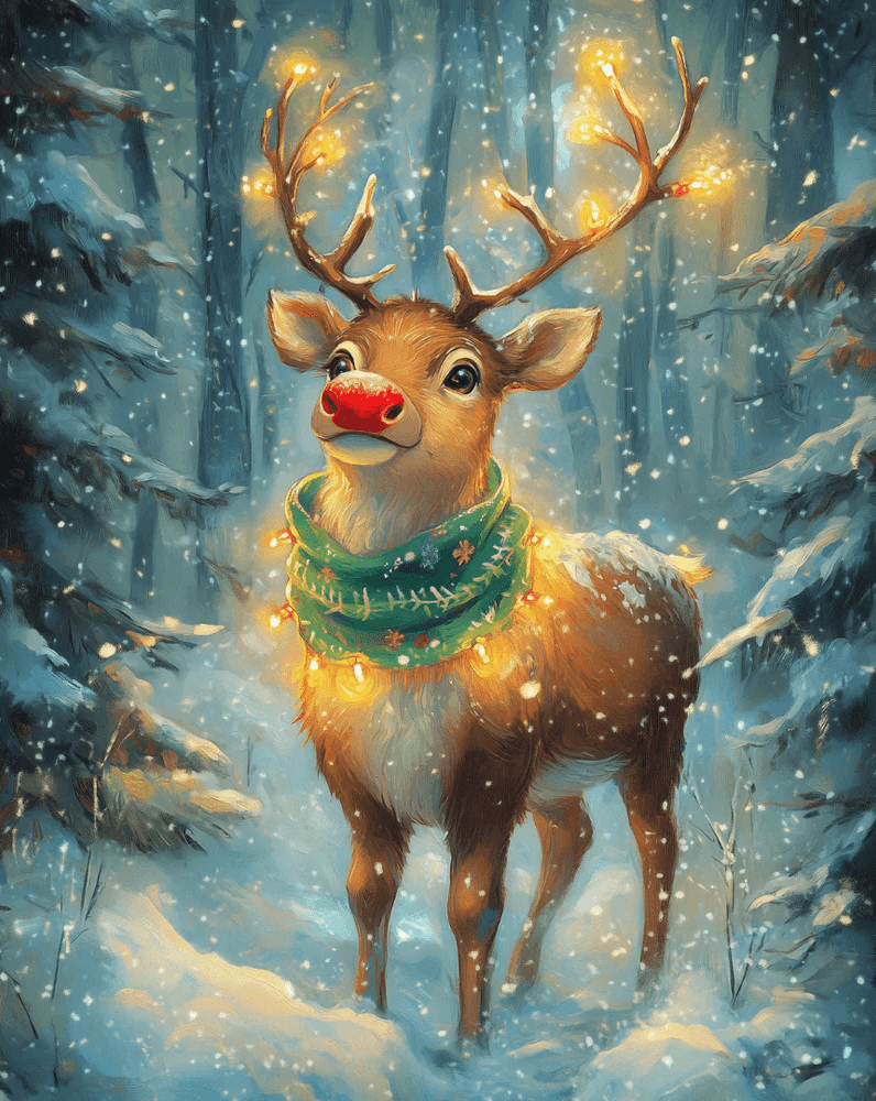 Rudolph Winter Glow -  Paint by numbers -  Portrait By Numbers