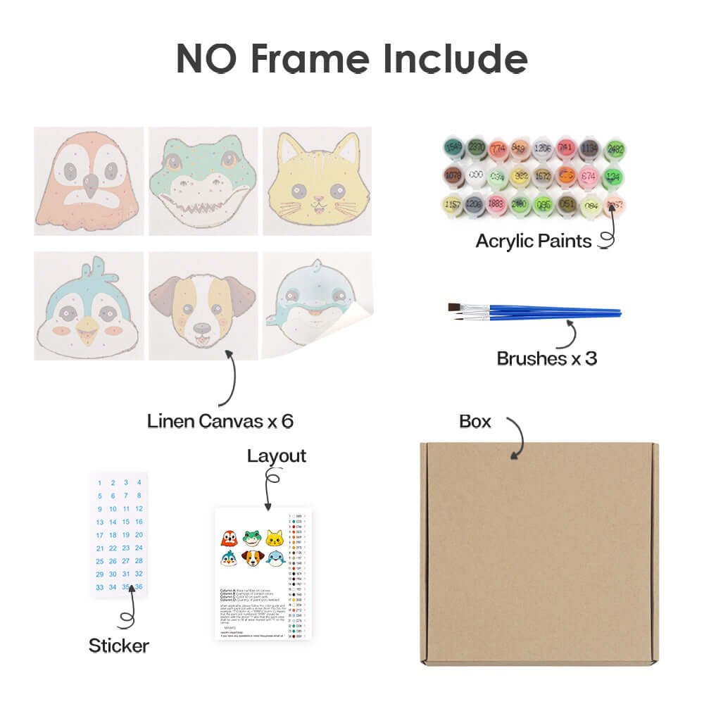 Safari Smiles (Set of 6) -  Paint by numbers Kit -  Portrait By Numbers