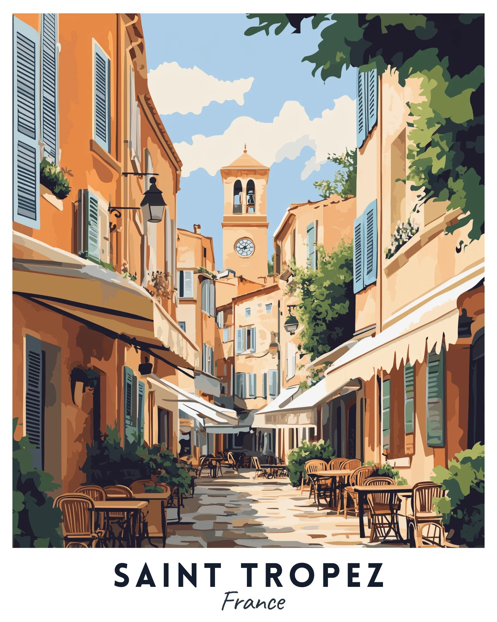 Saint Tropez - Travel Poster -  Paint by Numbers Kit for Adults -  Portrait By Numbers