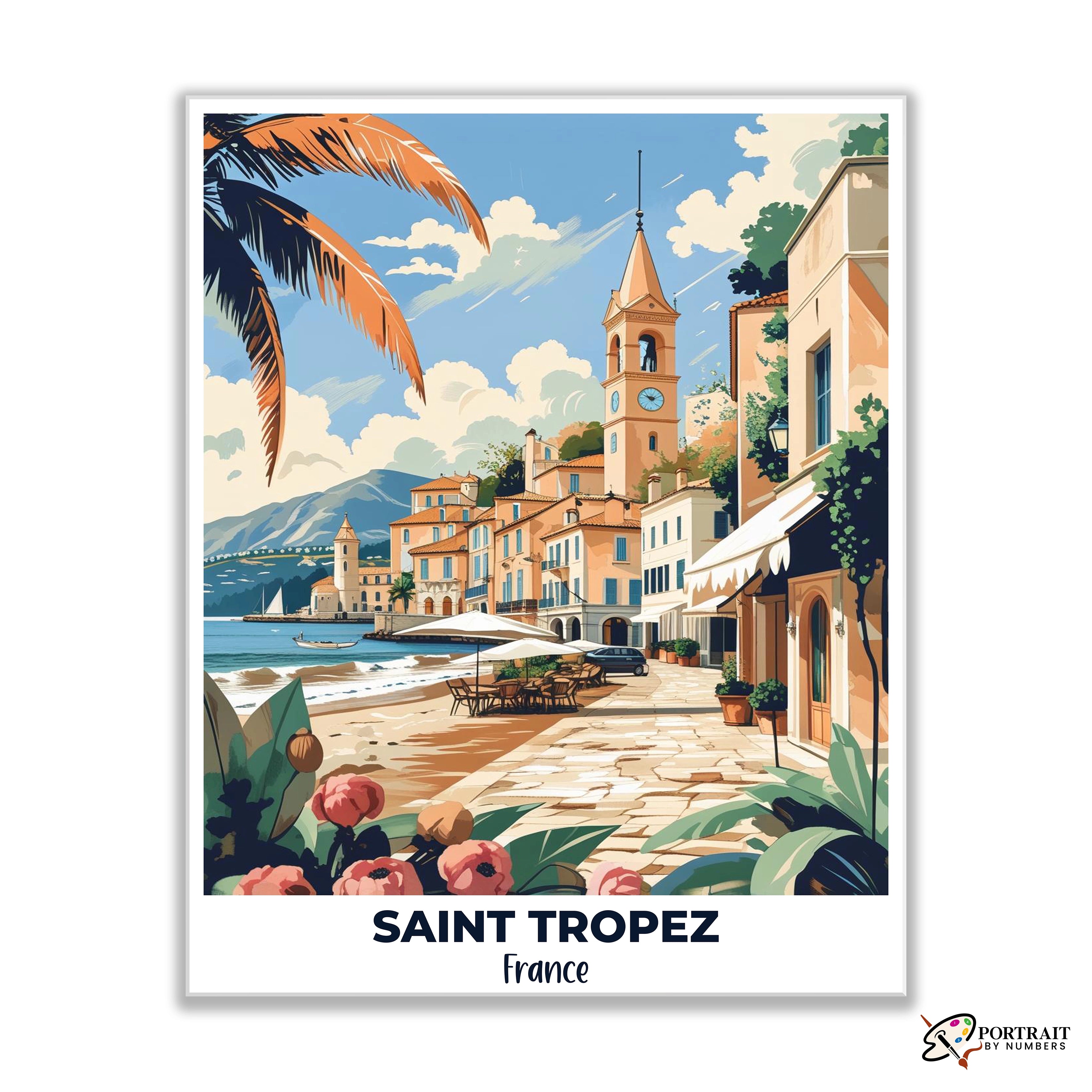 Saint Tropez Travel Poster -  Paint by Numbers Kit for Adults -  Portrait By Numbers