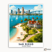 San Diego - Travel Poster -  Paint by Numbers Kit for Adults -  Portrait By Numbers