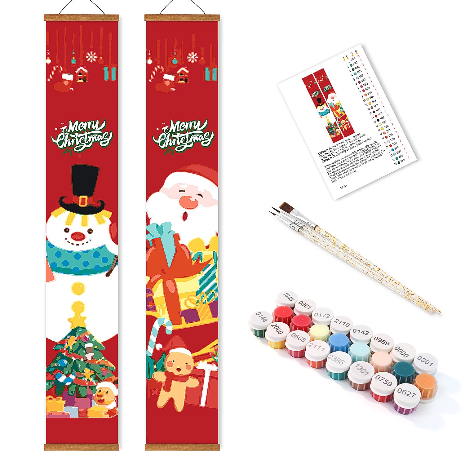 Santa & Snowman Christmas Porch Duo -  Paint by Numbers Kit for Adults -  Portrait By Numbers