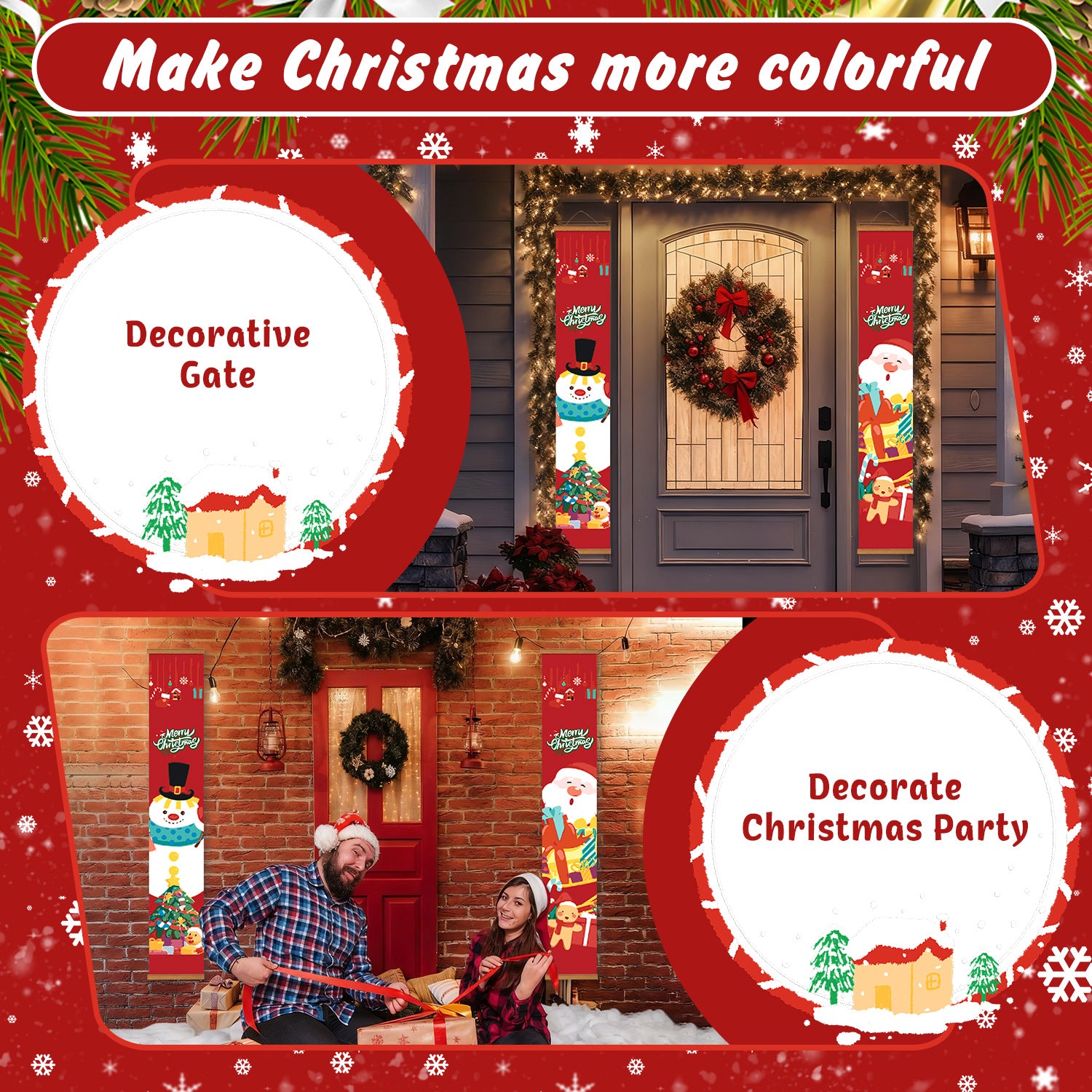 Santa & Snowman Christmas Porch Duo -  Paint by Numbers Kit for Adults -  Portrait By Numbers