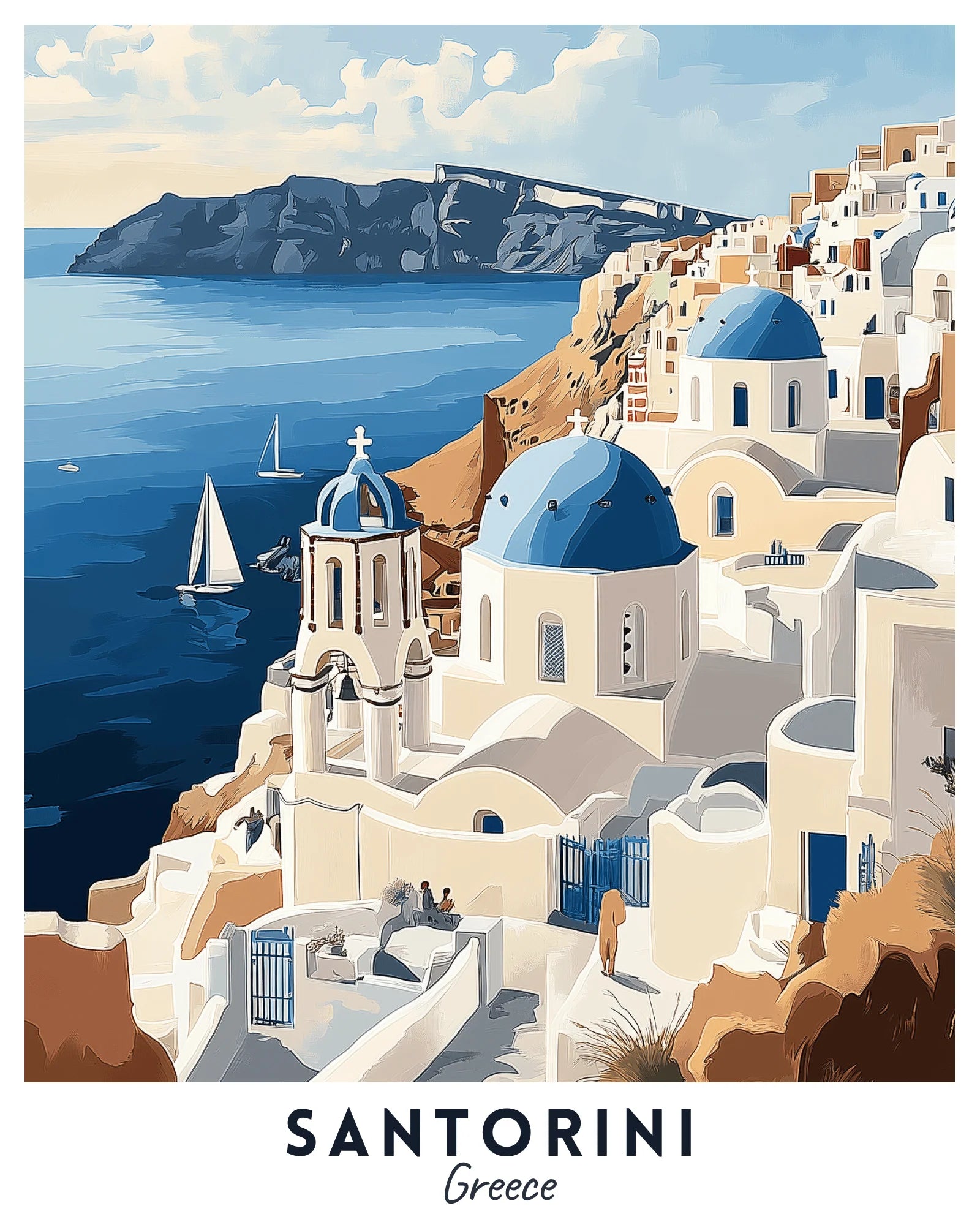 Santorini Travel Poster -  Paint by Numbers Kit for Adults -  Portrait By Numbers