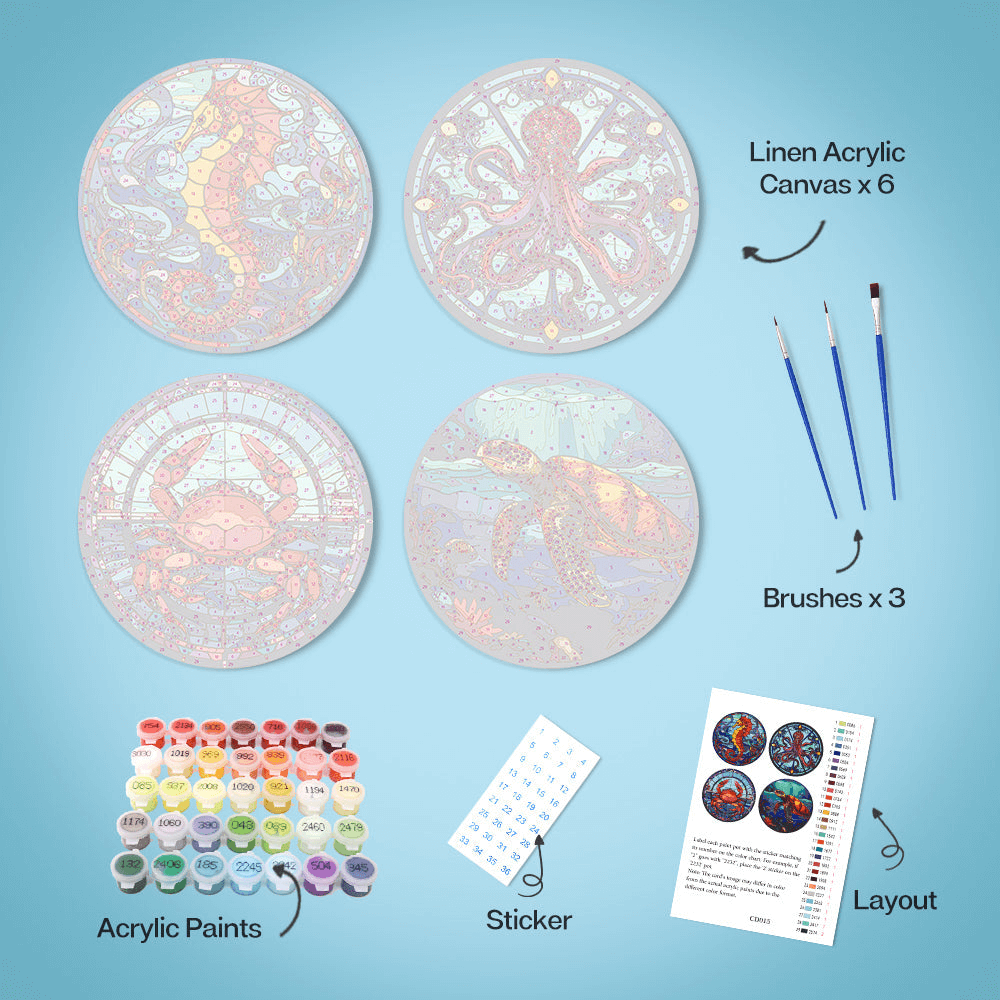 Sea Life (Set of 4) -  Paint by numbers Kit -  Portrait By Numbers