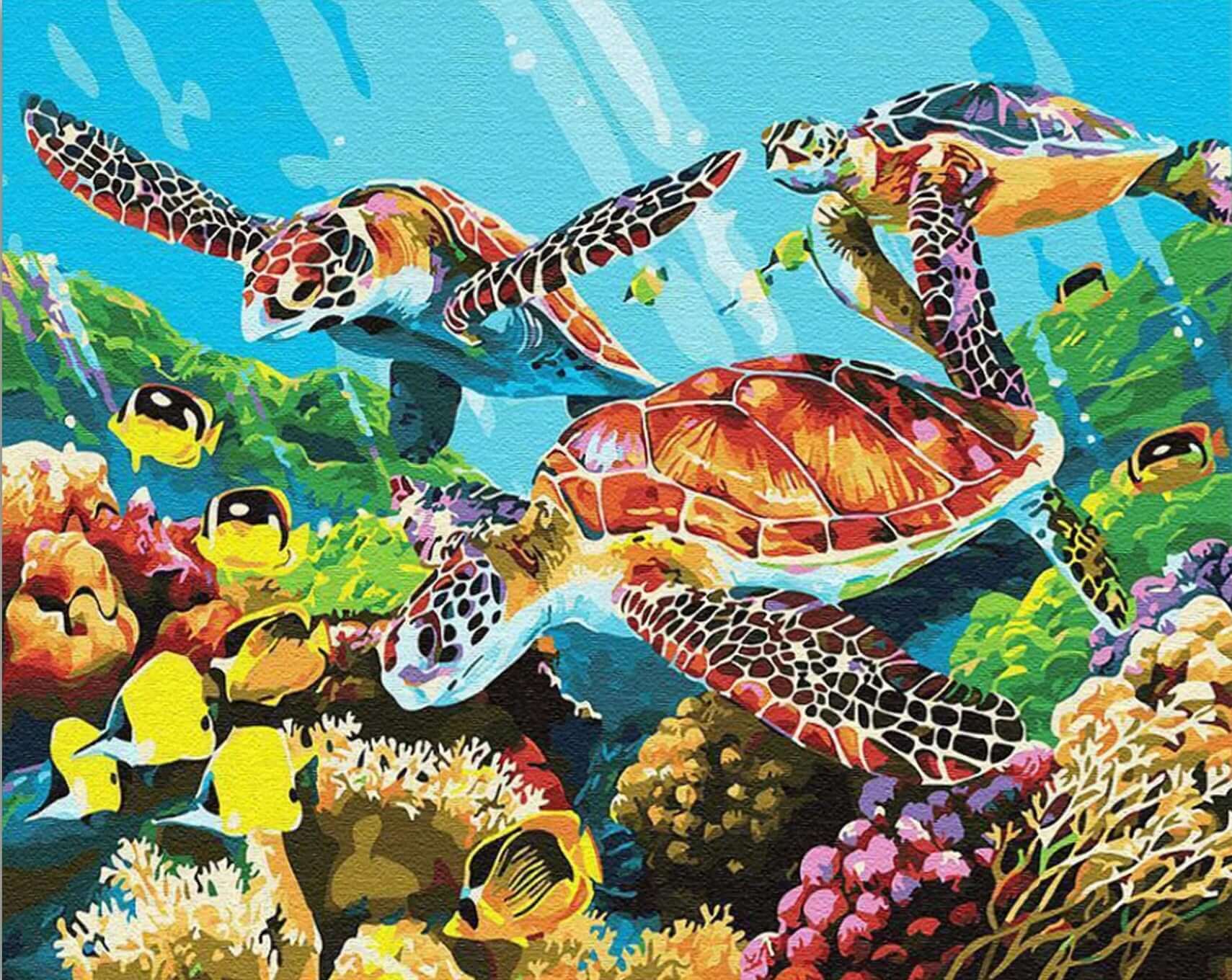 Sea Turtle Family -  Paint by numbers Kit -  Portrait By Numbers